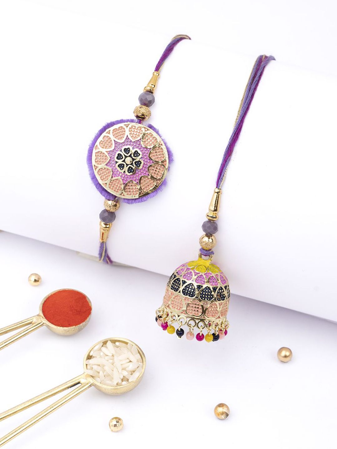 Dore Set Of 2 Rakhi Bliss : Bhaiya Bhabhi Lumba Colors of Gangaur Rakhi-image-27