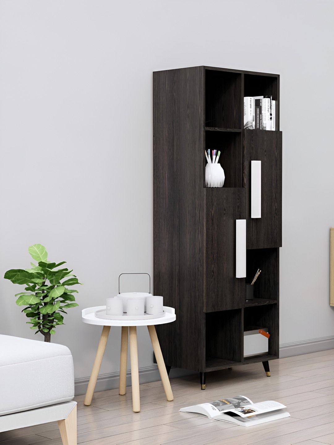 HEXA RED Brown & White Wooden Book Shelf