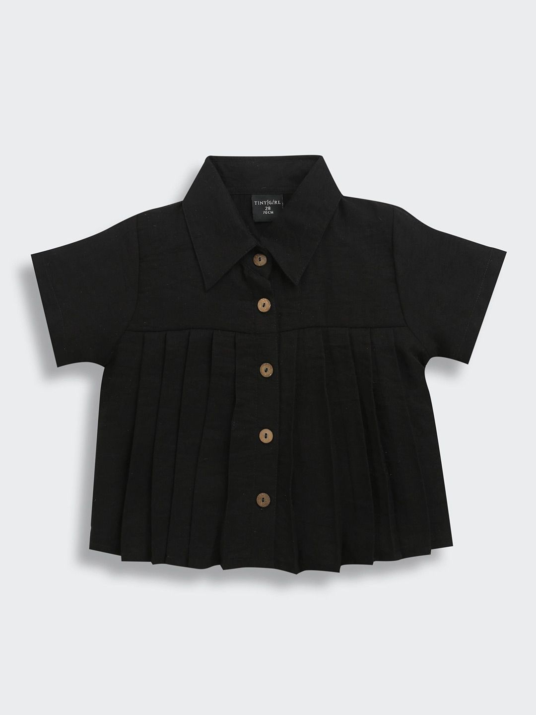 Tiny Girl Girls Solid Accordion Pleats Shirt Style Crop Top-picture-38