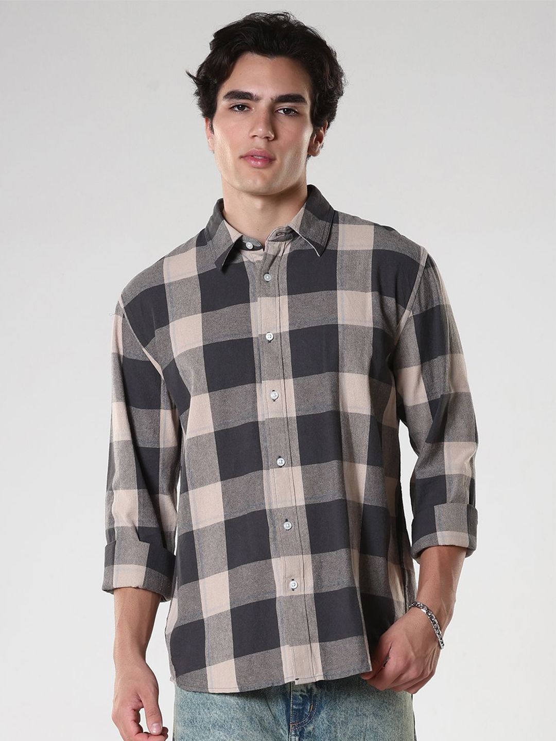 Espanshe Buffalo Checked Long Sleeves Pure Cotton Casual Shirt-picture-38