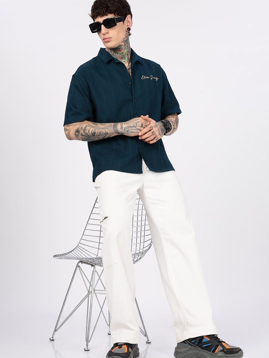 Eszett Elite Society Overized Boxy Fit Cuban Collar Cotton Shirt-picture-9