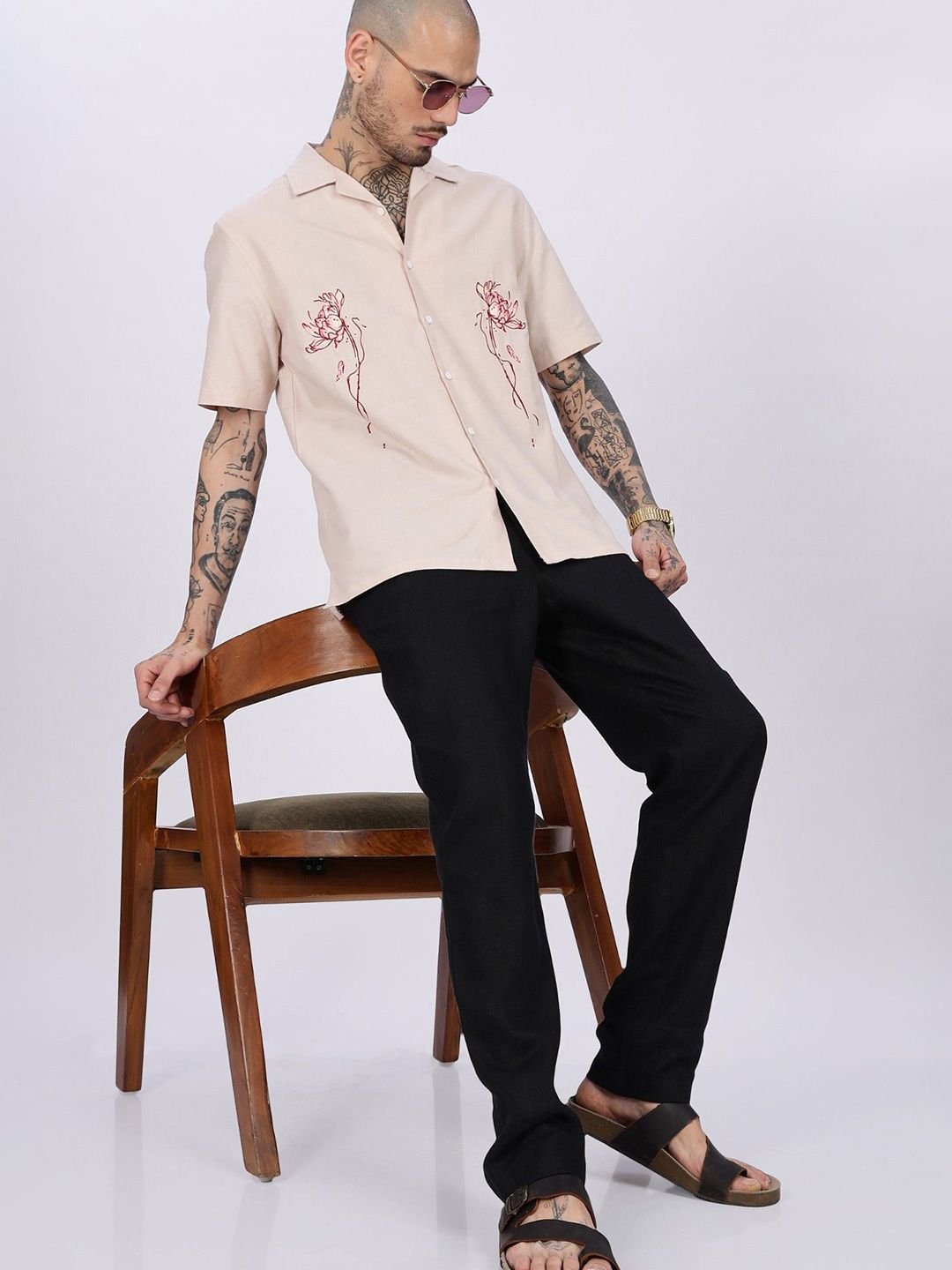 Eszett Flowers Floral Printed Cuban Collar Cotton Shirt-picture-27