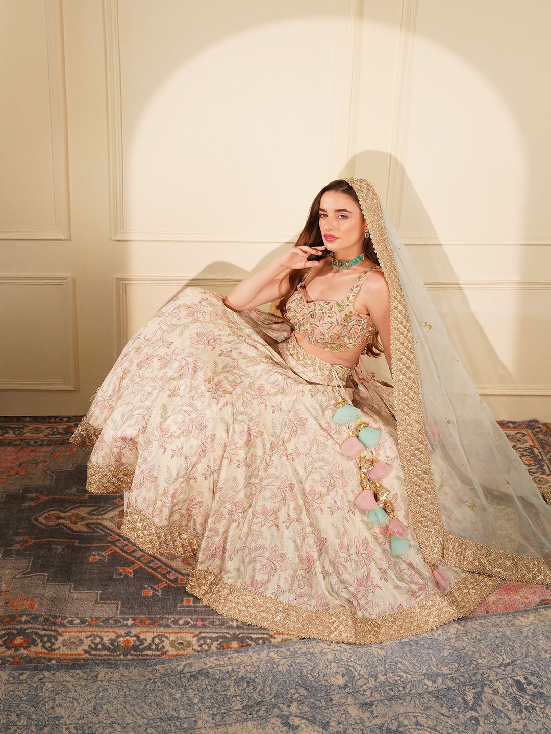 MILU MADAN Floral Embellished Beads & Stones Lehenga & Blouse With Dupatta-image-33