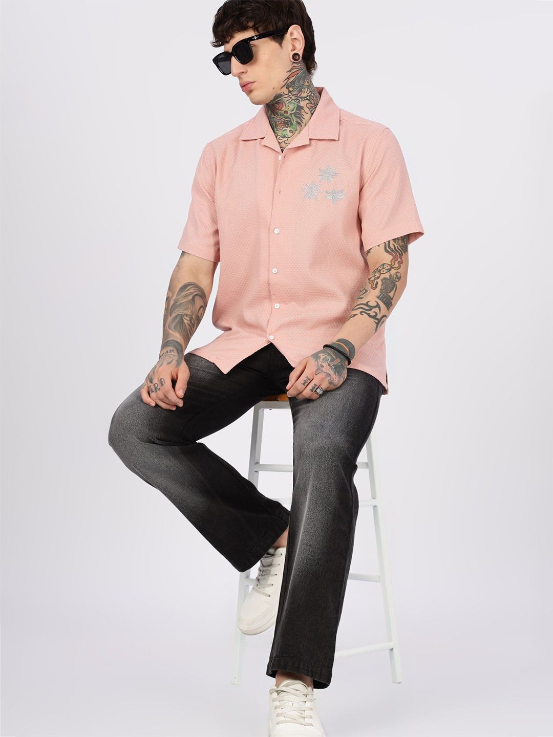 Eszett Tropical Embroidered Spread Collar Oversized Cotton Casual Shirt-picture-25