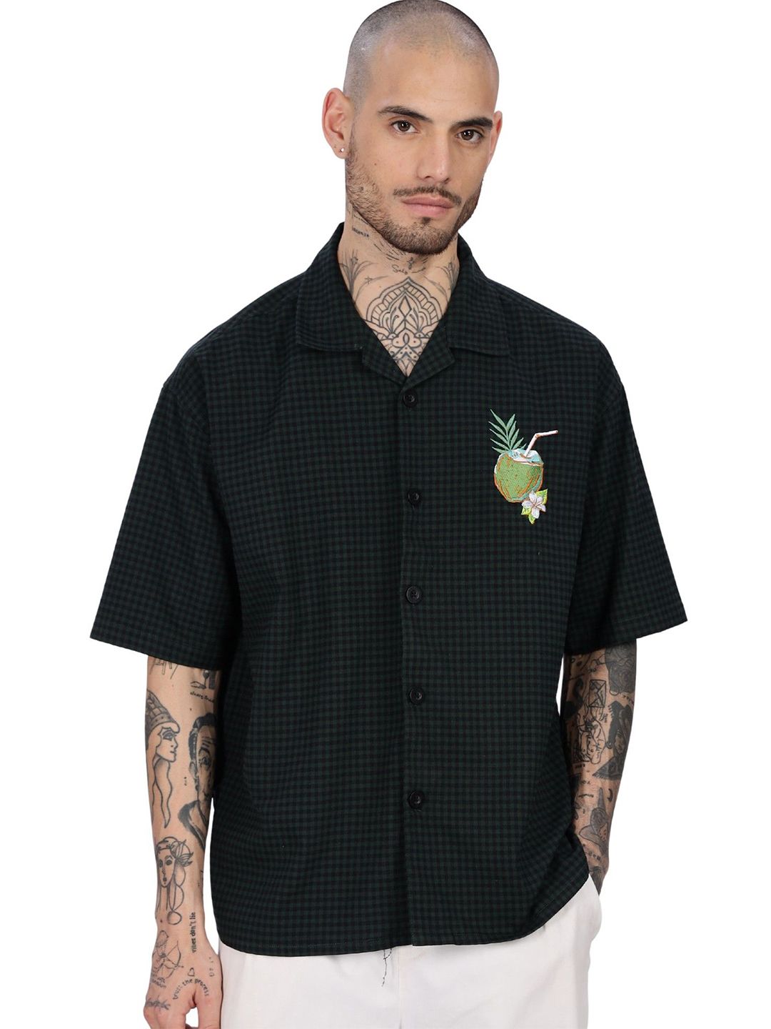 Eszett Plaid Oversized Cuban Collar Cotton Shirt-picture-22