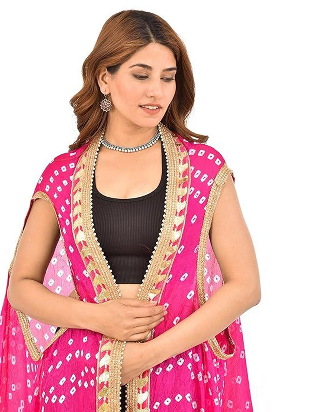 PK HUB Bandhani Printed Embellished Longline Jaipuri Rajasthani Shrug-picture-48