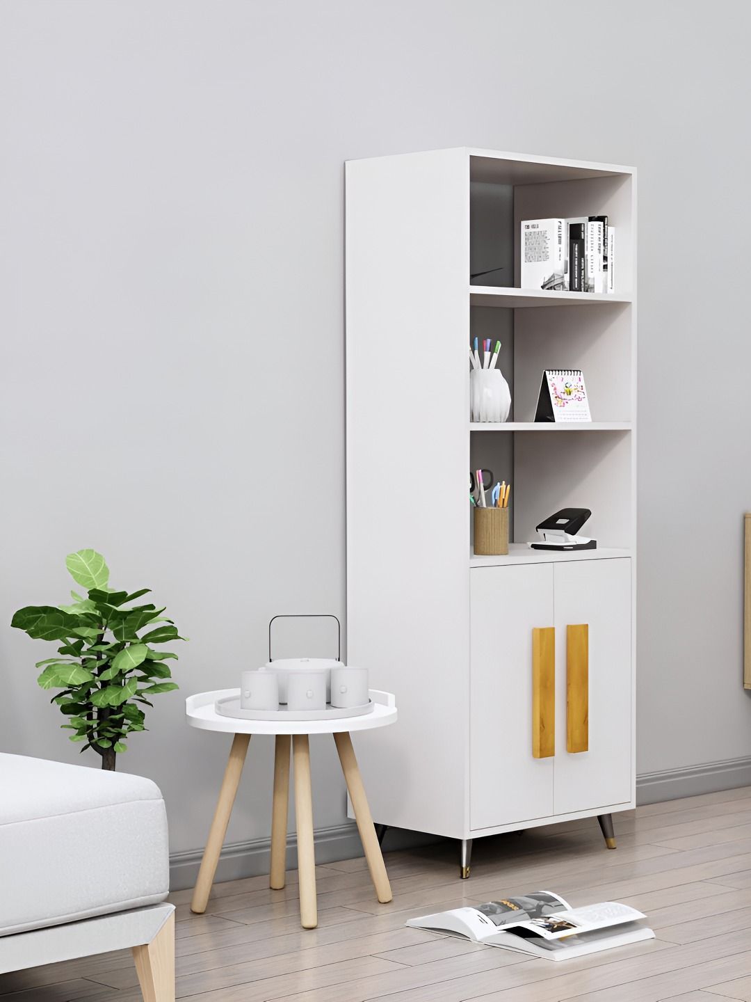 HEXA RED Beige & White Wooden Book Shelf