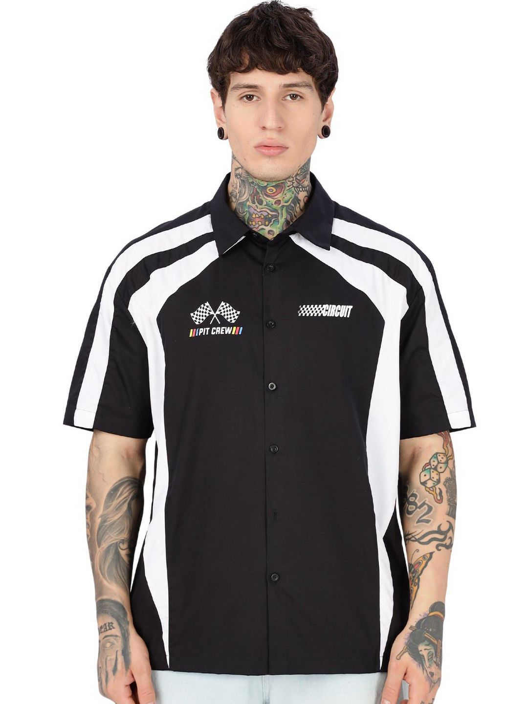 Eszett Colourblocked Spread Collar Cotton Casual Shirt-picture-29