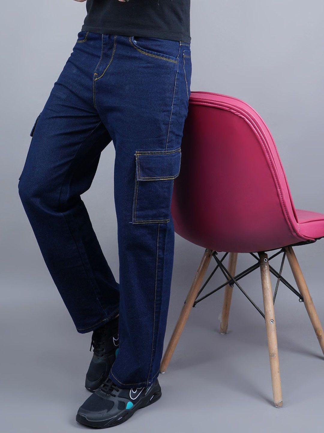 Metronaut Men Classic Relaxed Fit Mid-Rise Stretchable Cargo Jeans-picture-17