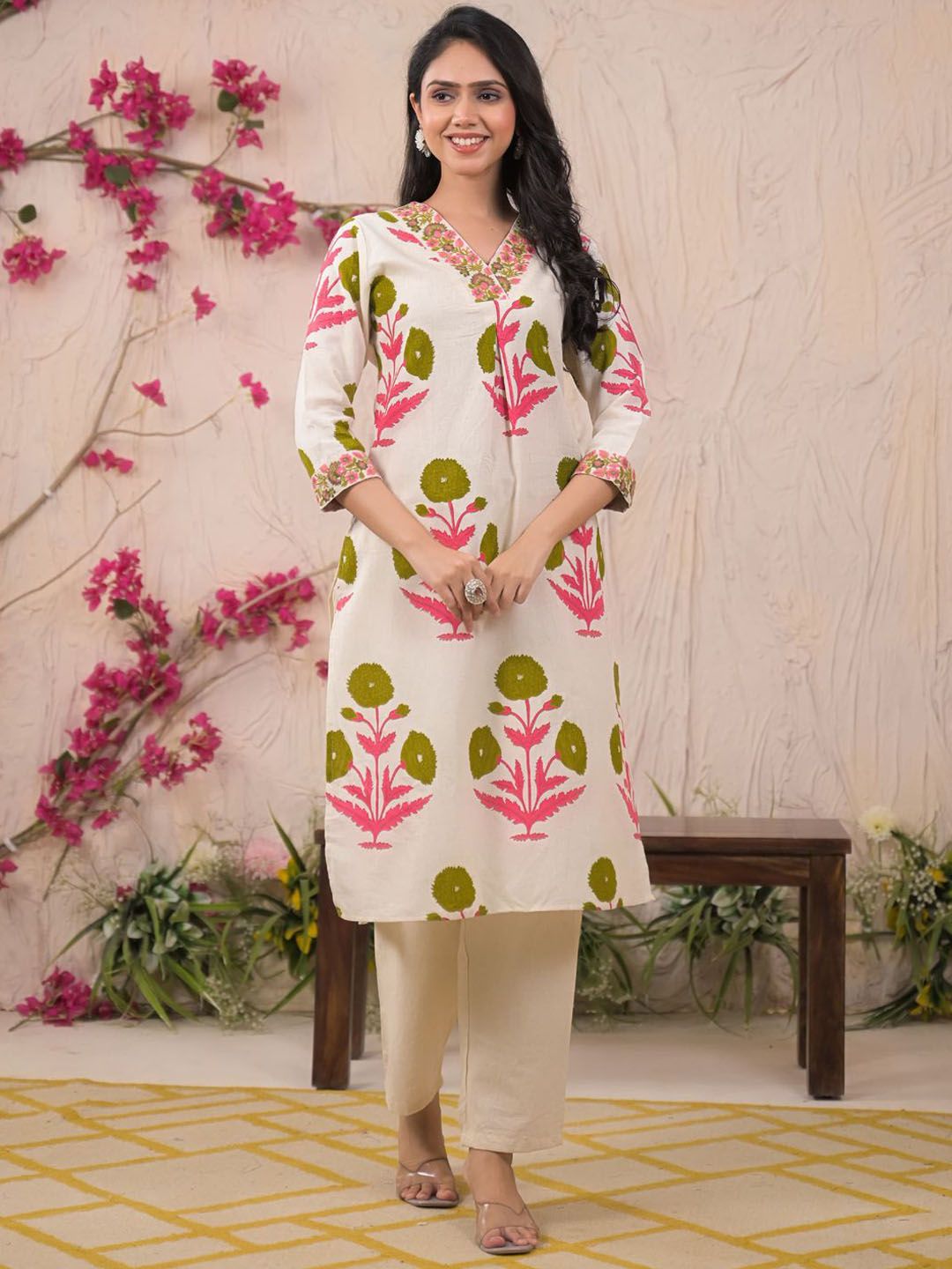 Readiprint Women Floral Printed Regular Sequinned Kurta with Palazzos