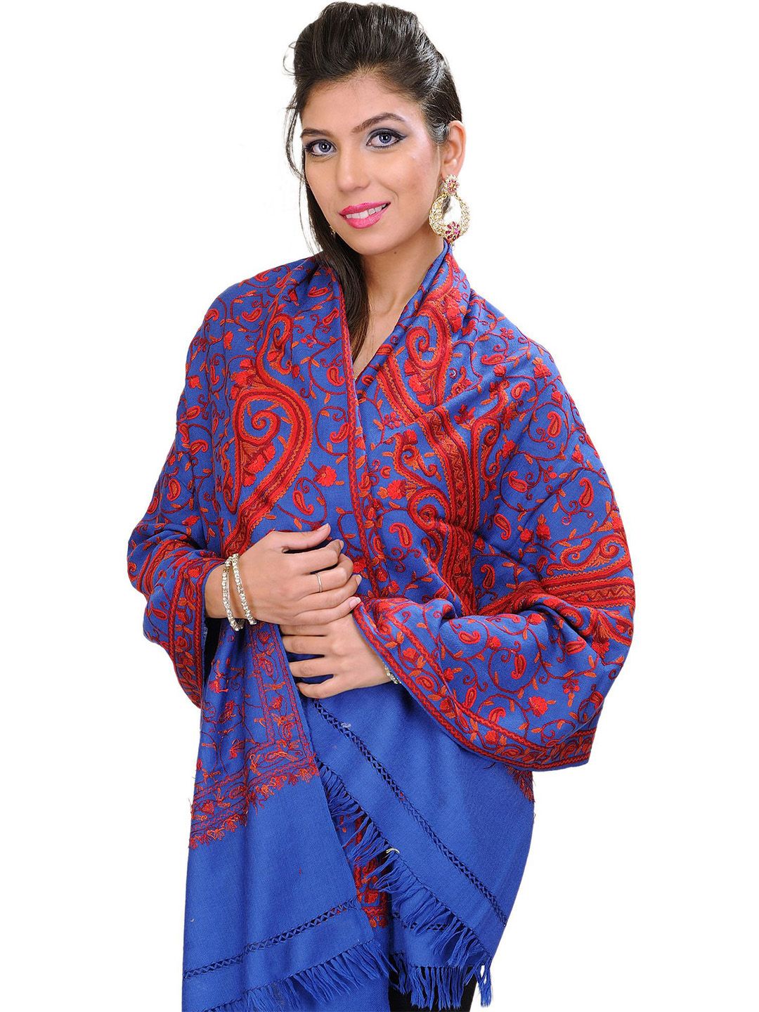 Exotic India Paisley Kashmiri Embroidered Pure Woollen Shawl-picture-37