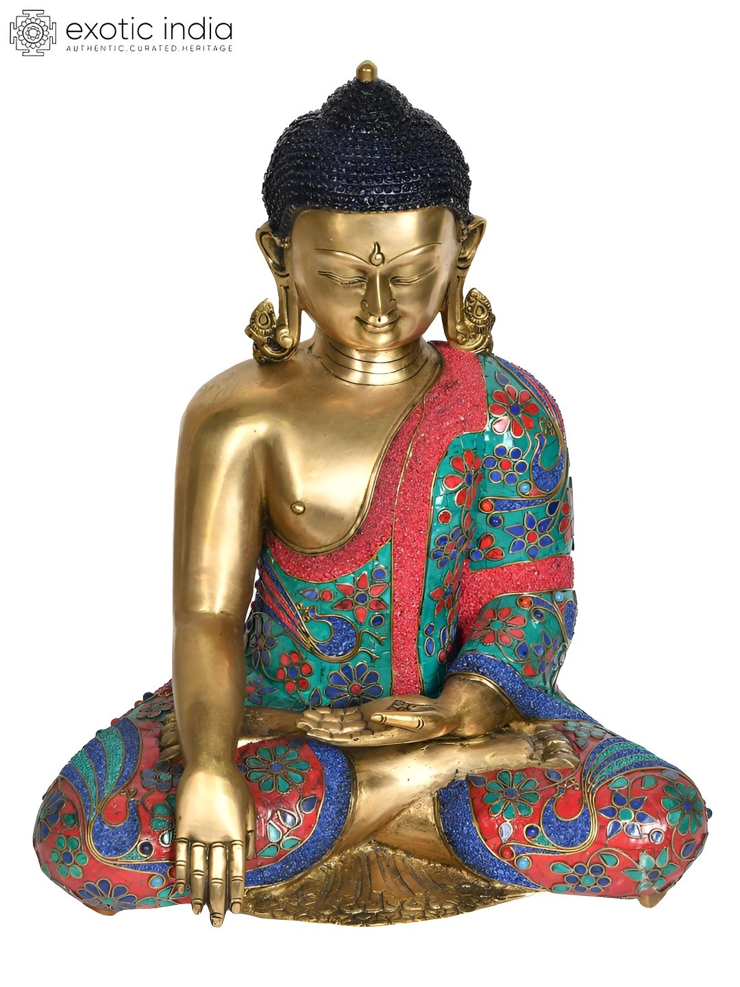 Exotic India Gold-Toned & Green Lord Buddha Idol Showpiece-image-20