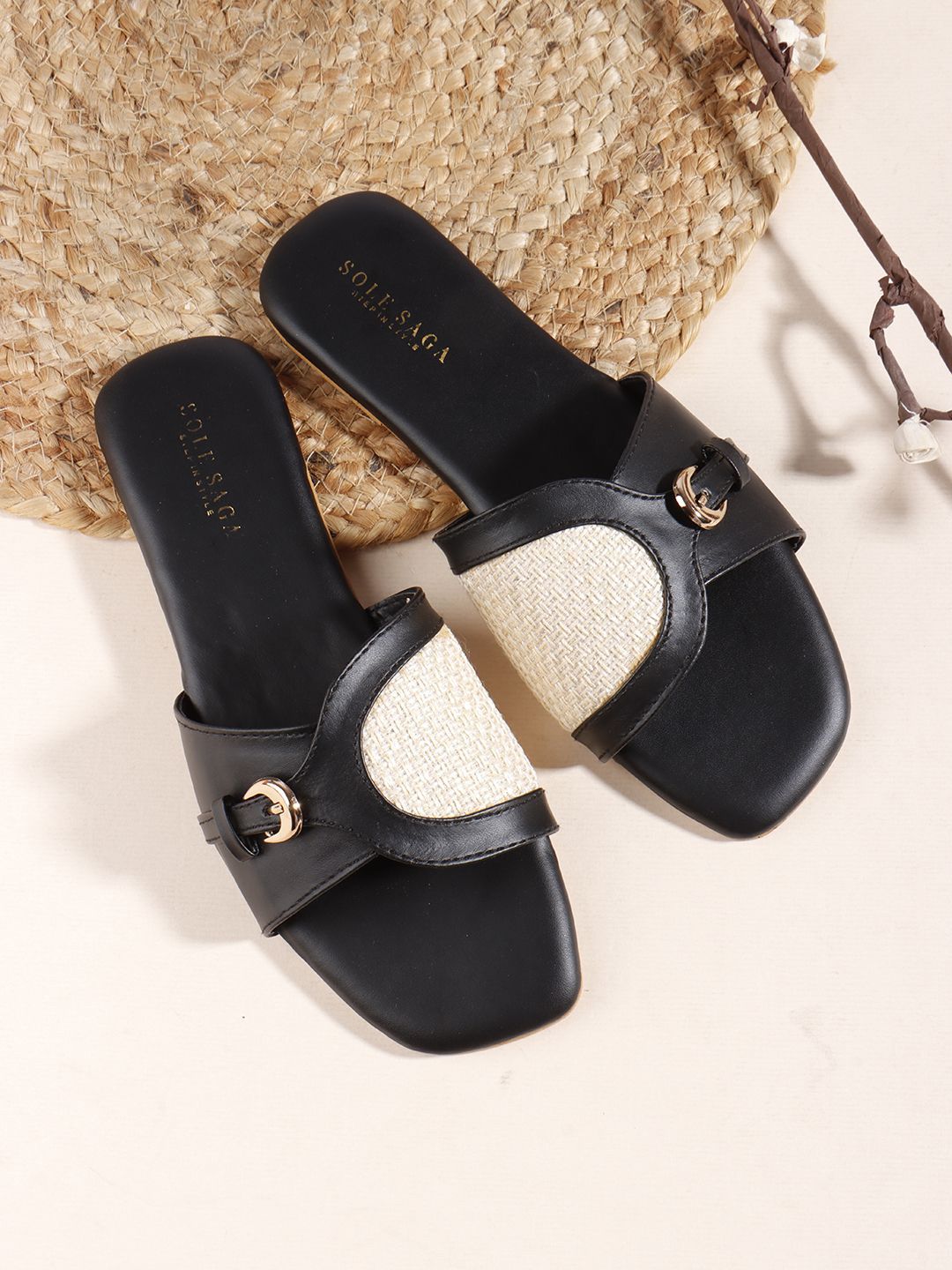 Sole Saga Women Textured Open Toe Flats with Buckles-image-45