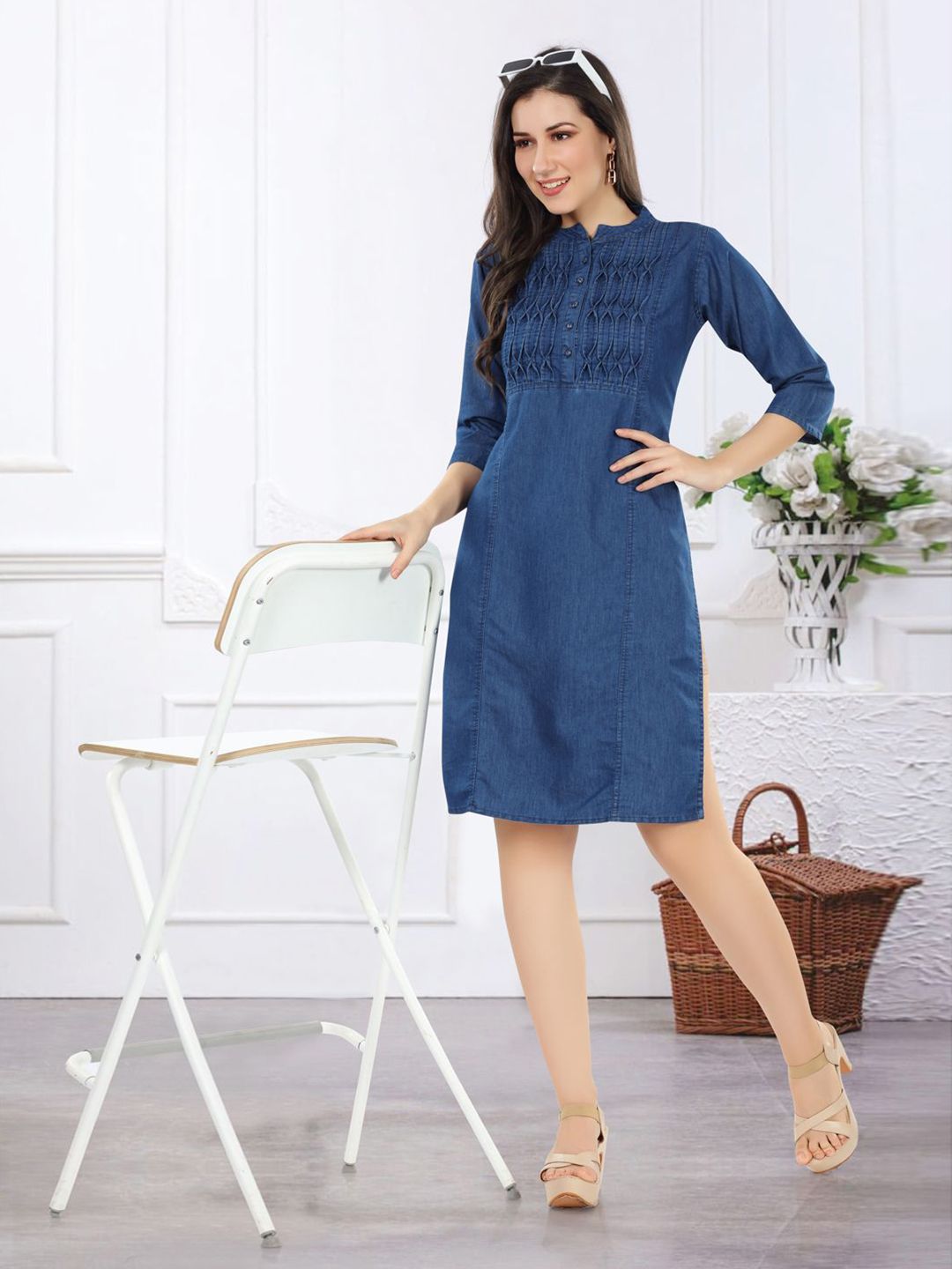 SK Creation Thread Work Denim Thread Work Kurti-image-3