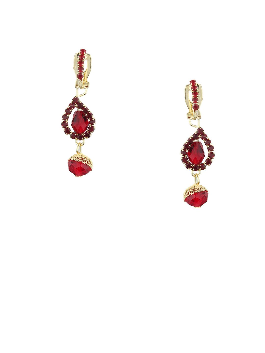 FirstBlush Gold-Plated Stones Studded and Beaded Contemporary Non Pierced Drop Earrings-picture-29