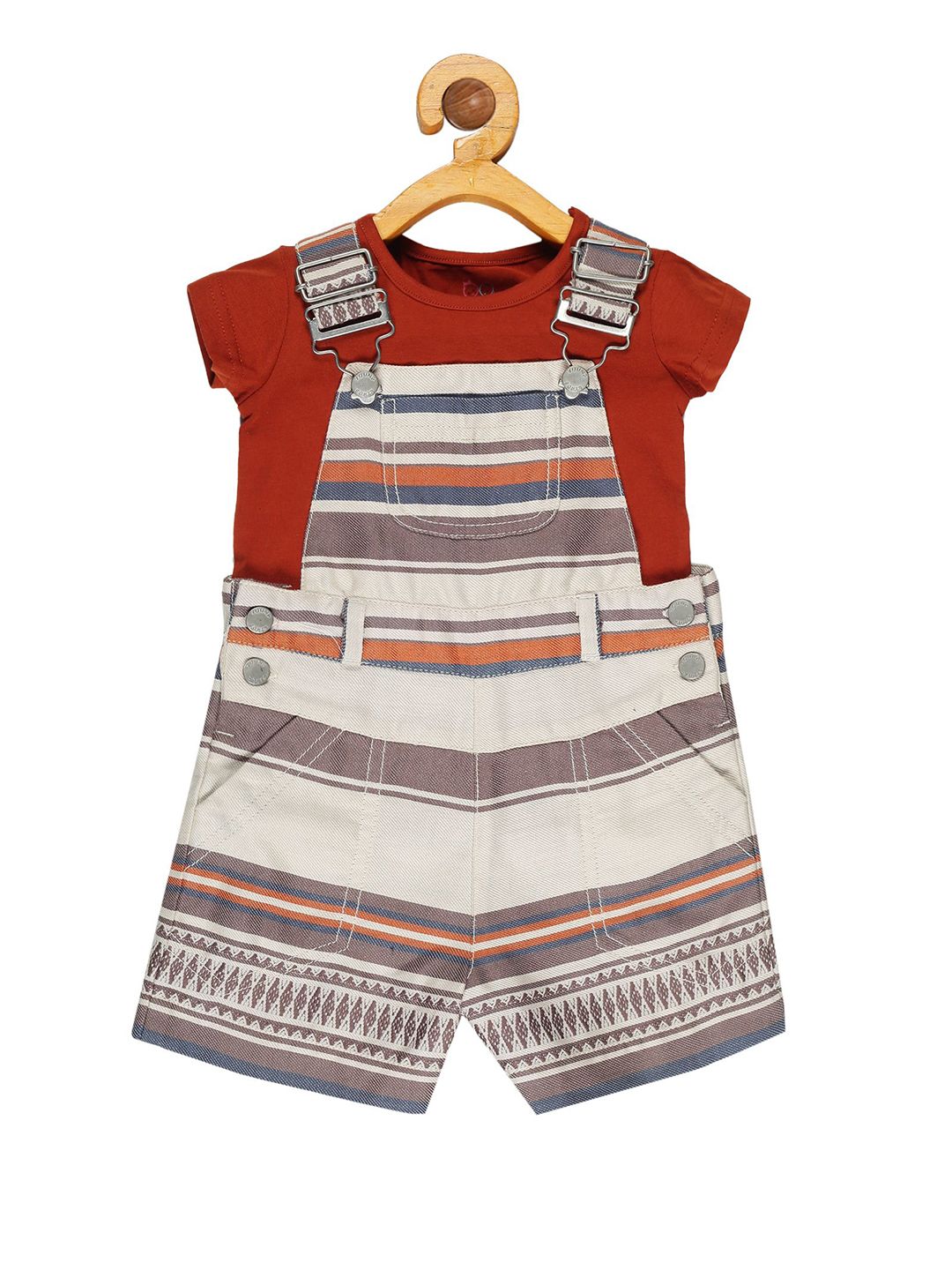 YOUNG BIRDS Infant Boys Printed Cotton Dungarees With Top-picture-14