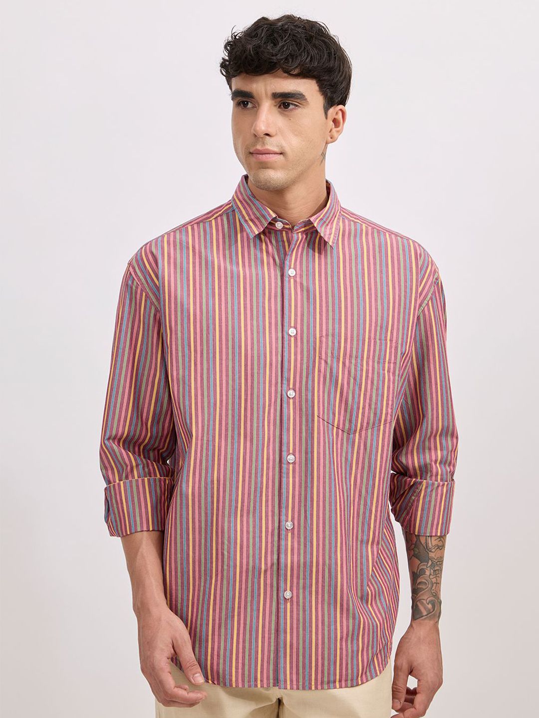 Espanshe Men Oversized Multi Stripes Striped Pure Cotton Oversized Casual Shirt-picture-33