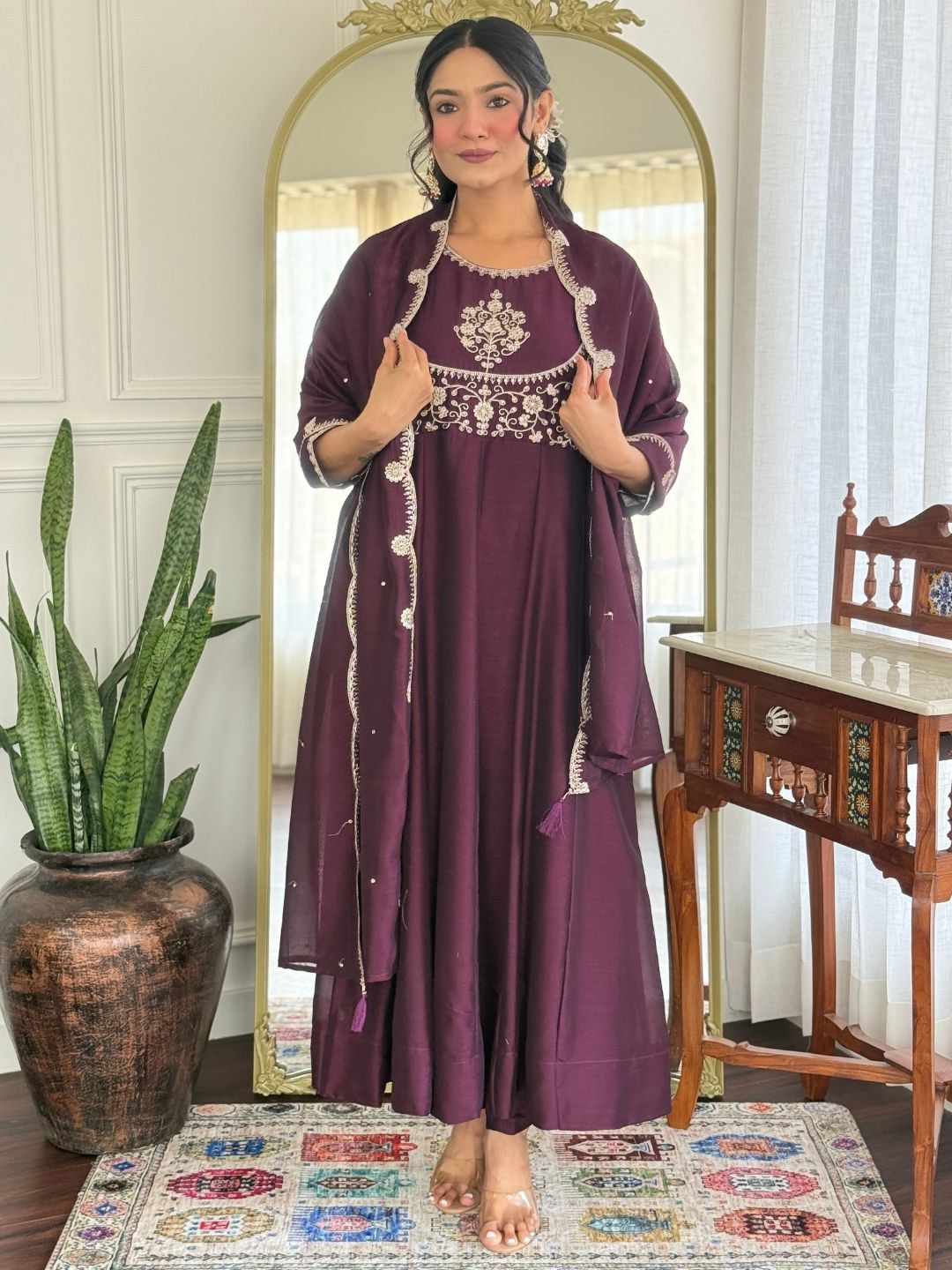 THE52 Women Floral Embroidered Empire Kurta with Trousers & With Dupatta