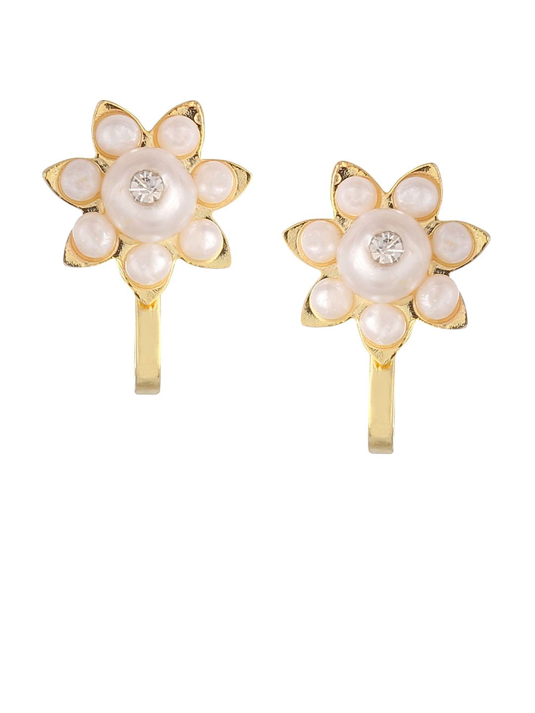 FirstBlush Gold-Plated Artificial Beaded Floral Shaped Non Pierced Studs-picture-19