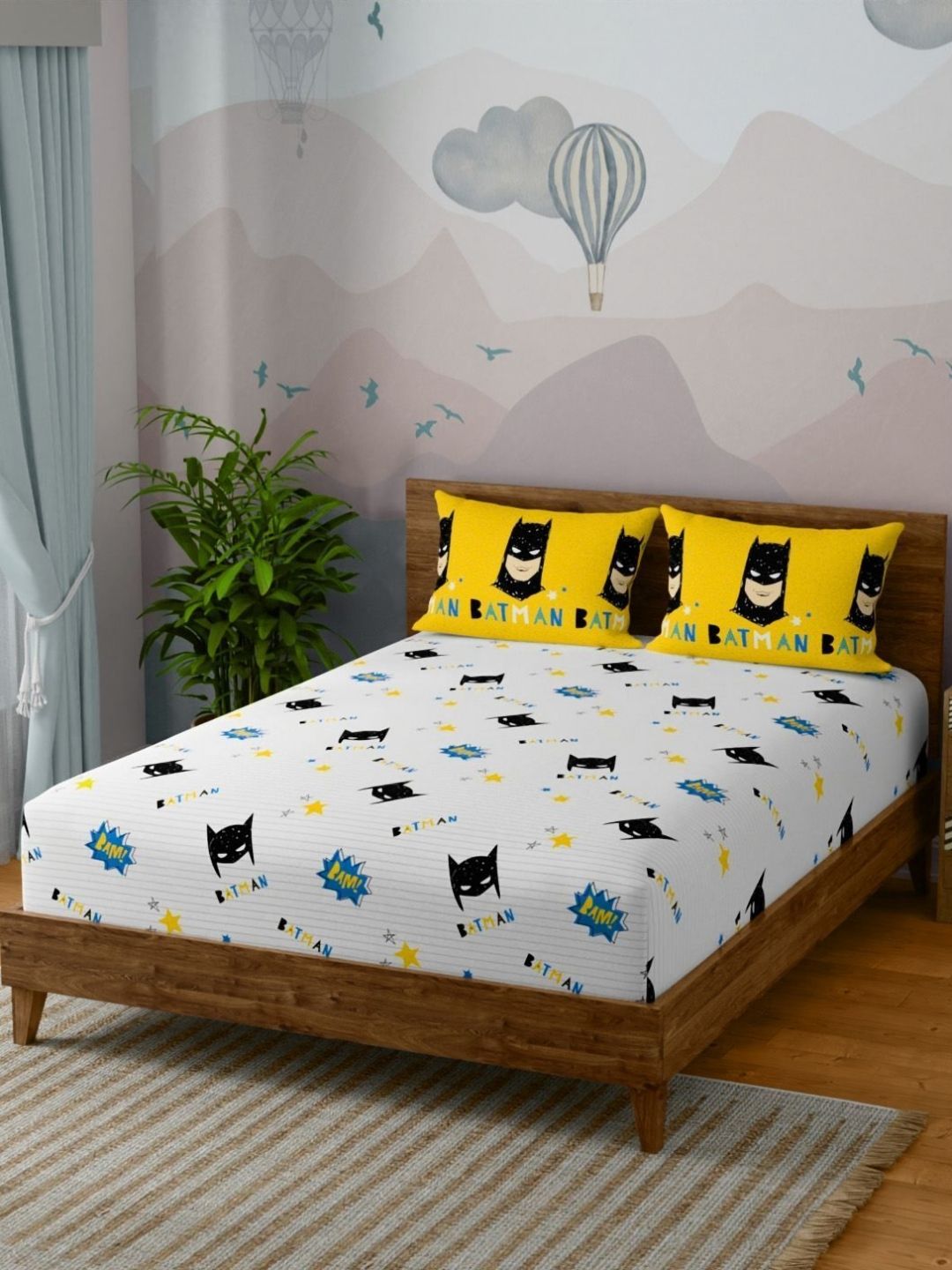 STELLAR HOME White & Yellow Cartoon Characters 144 TC Queen Bedsheet with 2 Pillow Covers-picture-56