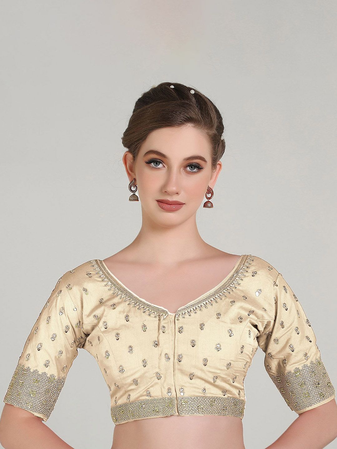 HERE&NOW Aari Work Half Sleeve Saree Blouse-picture-12