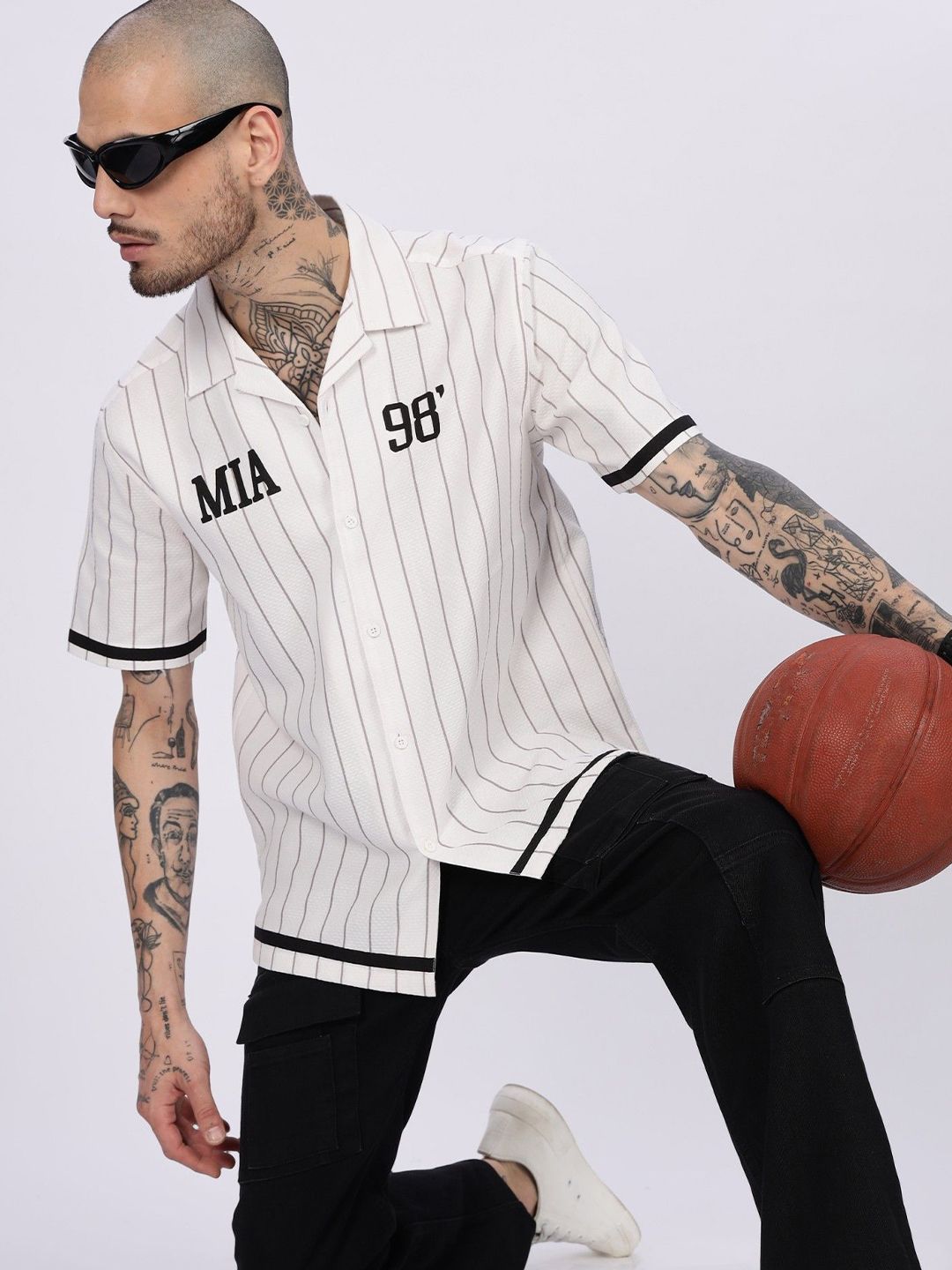 Eszett Oversized Striped Cuban Collar Cotton Shirt-picture-28