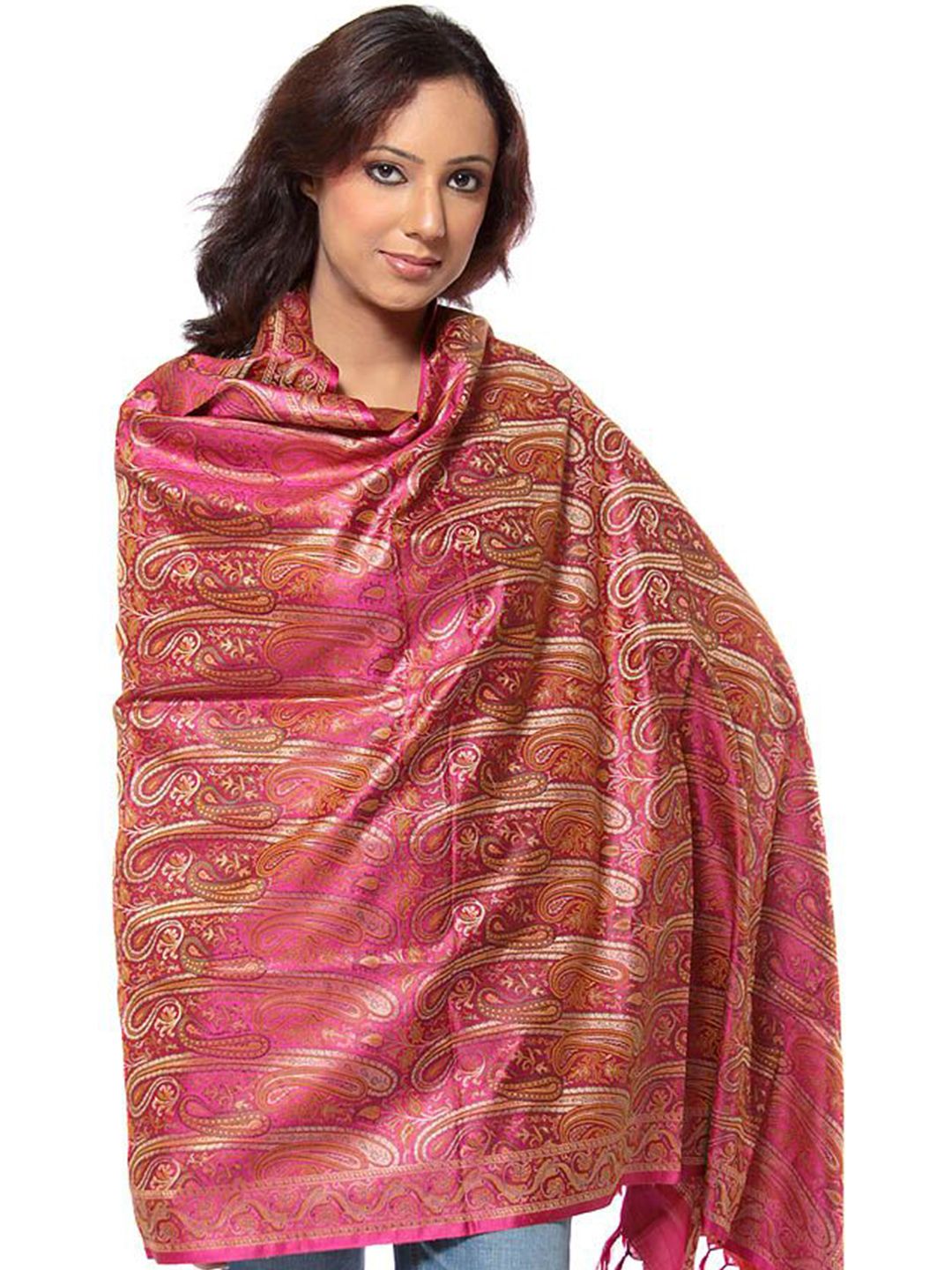 Exotic India Women Paisley Printed Pure Wool Shawl-image-6