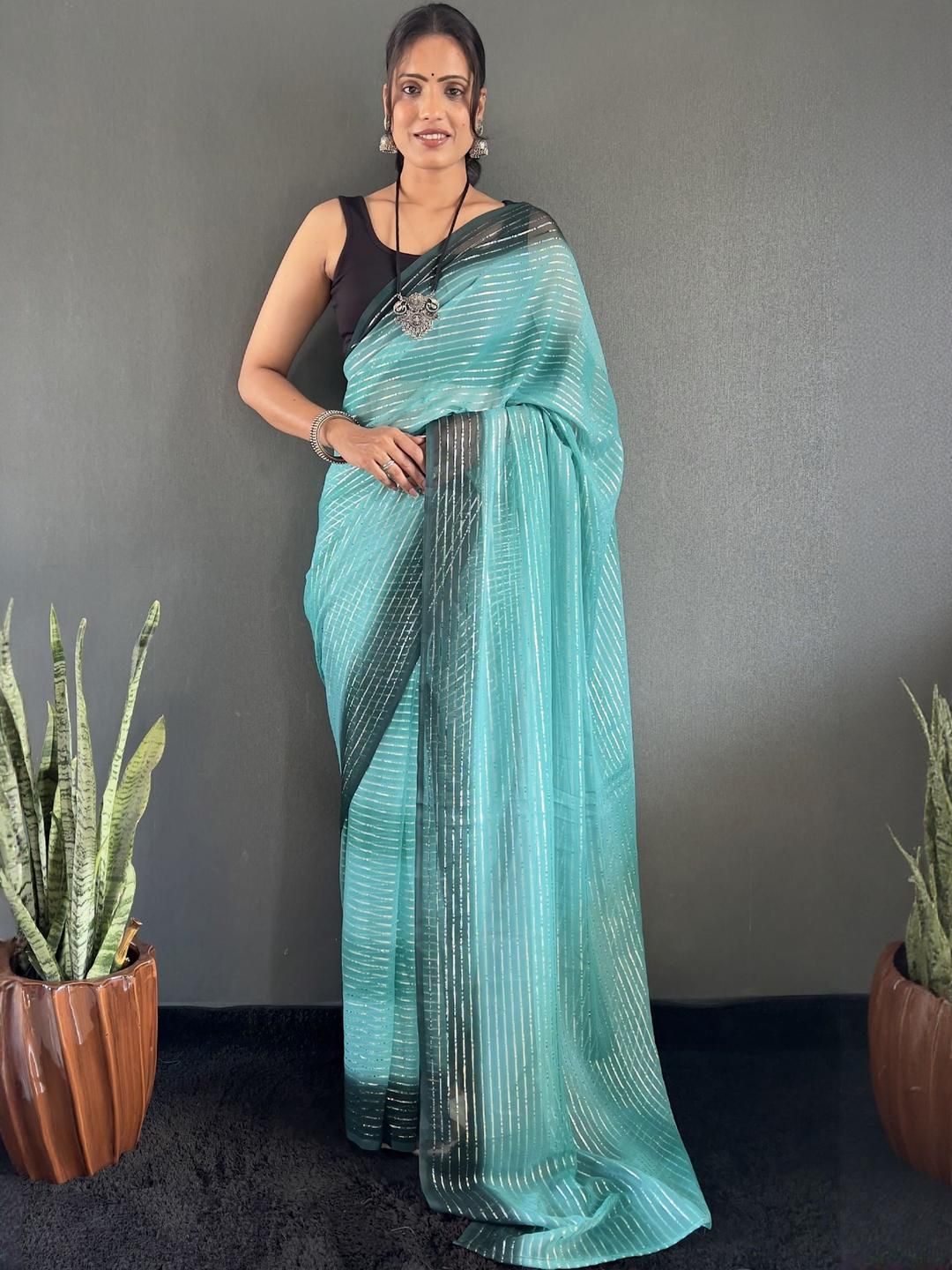 KALINI Striped Pure Georgette Ready to Wear Saree-picture-39