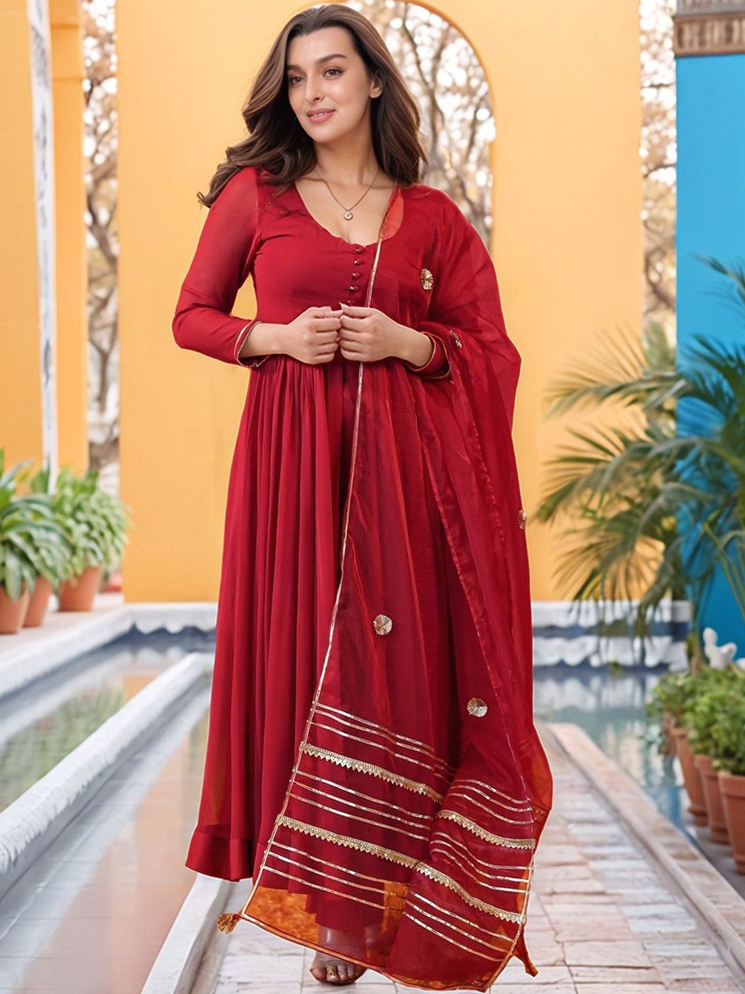 Aaghnya Women Gotta Patti Regular Kurta Set With Dupatta