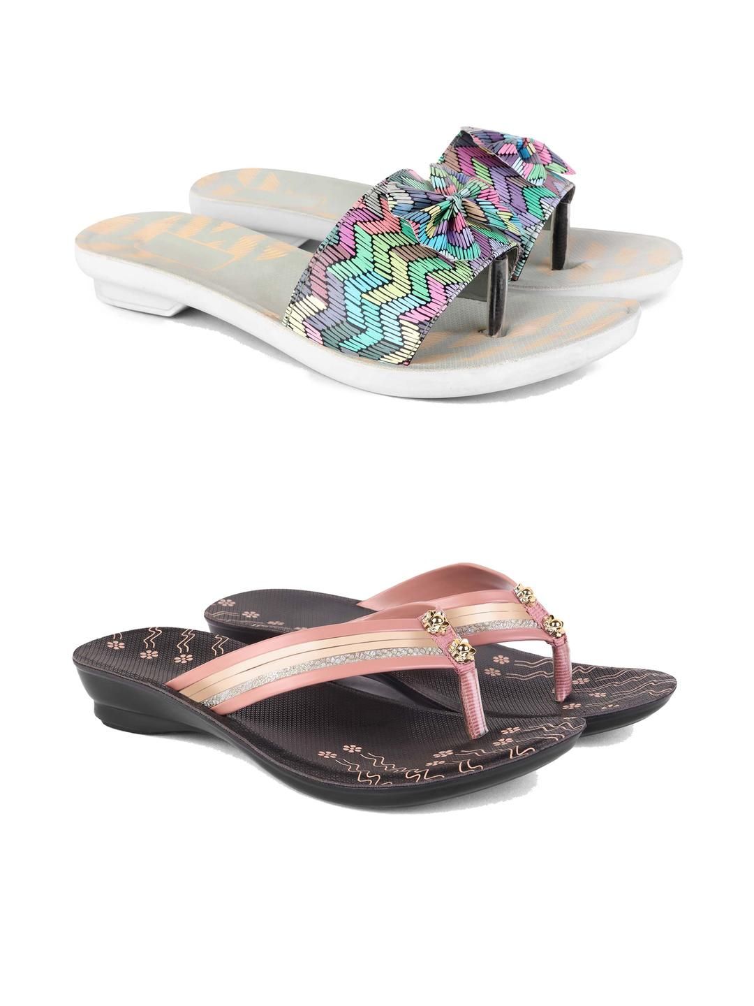 DRACKFOOT Women Pack of 2 Printed Open Toe Flats-image-12