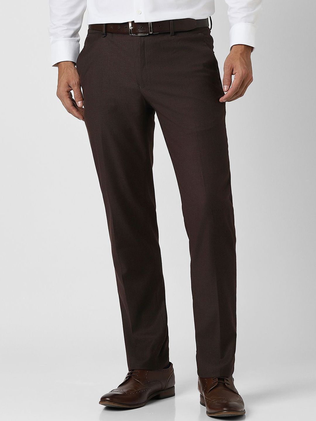Van Heusen Men Checked Self Design Slim Fit Mid-Rise Formal Trousers-image-35