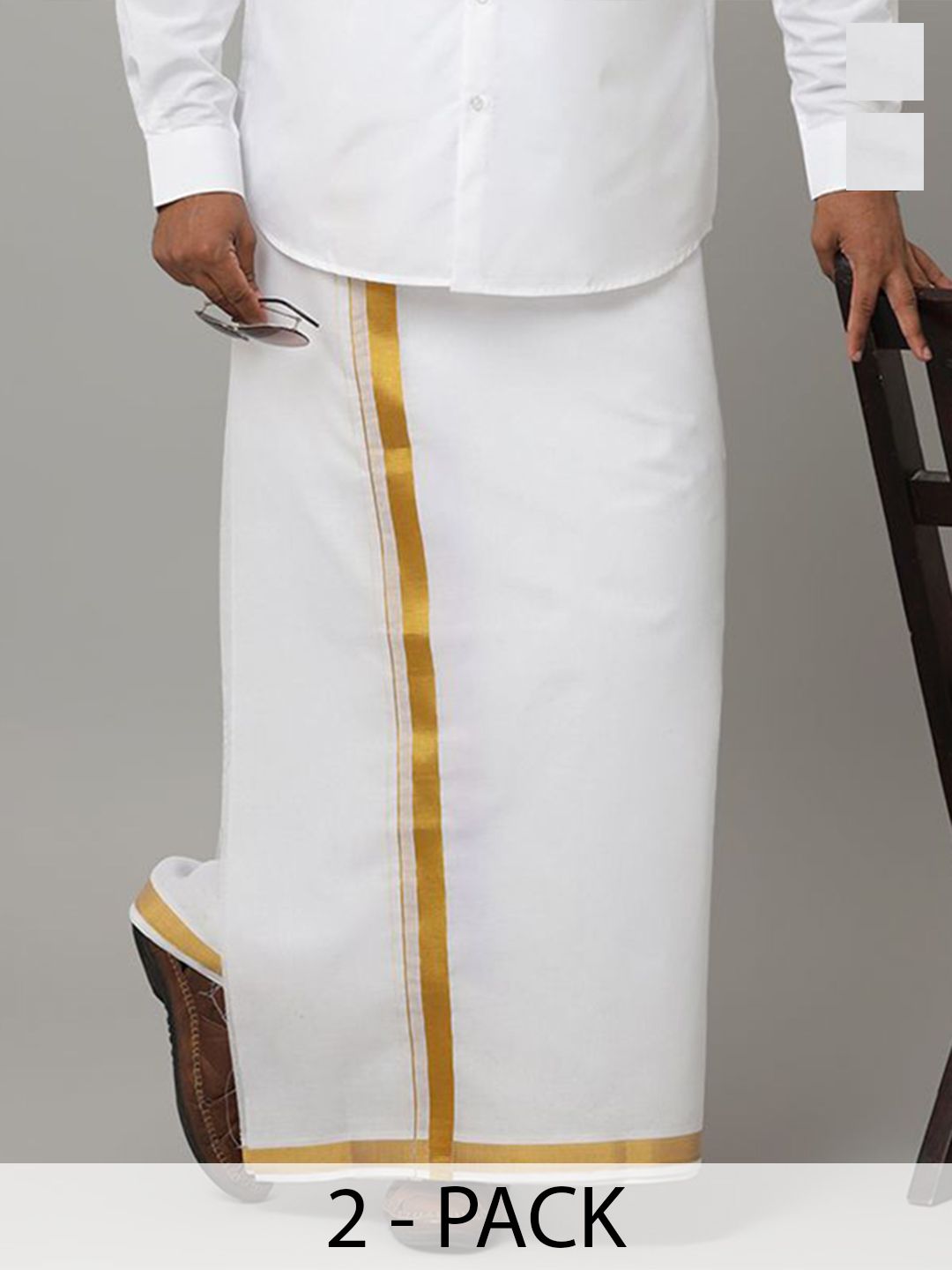 Viveagham Men Pack of 2 Single Layer Dhotis with Zari Border-picture-46