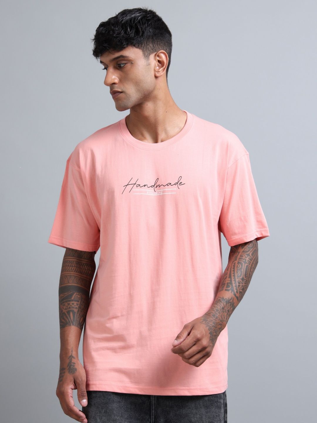 FROSEN FOX Men Typography Printed Round Neck Cotton Oversized T-shirt-picture-42