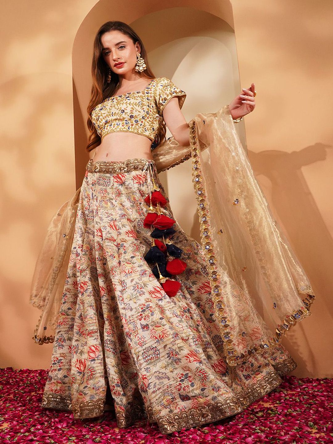 MILU MADAN Floral Embellished Beads & Stones Lehenga & Blouse With Dupatta-image-35