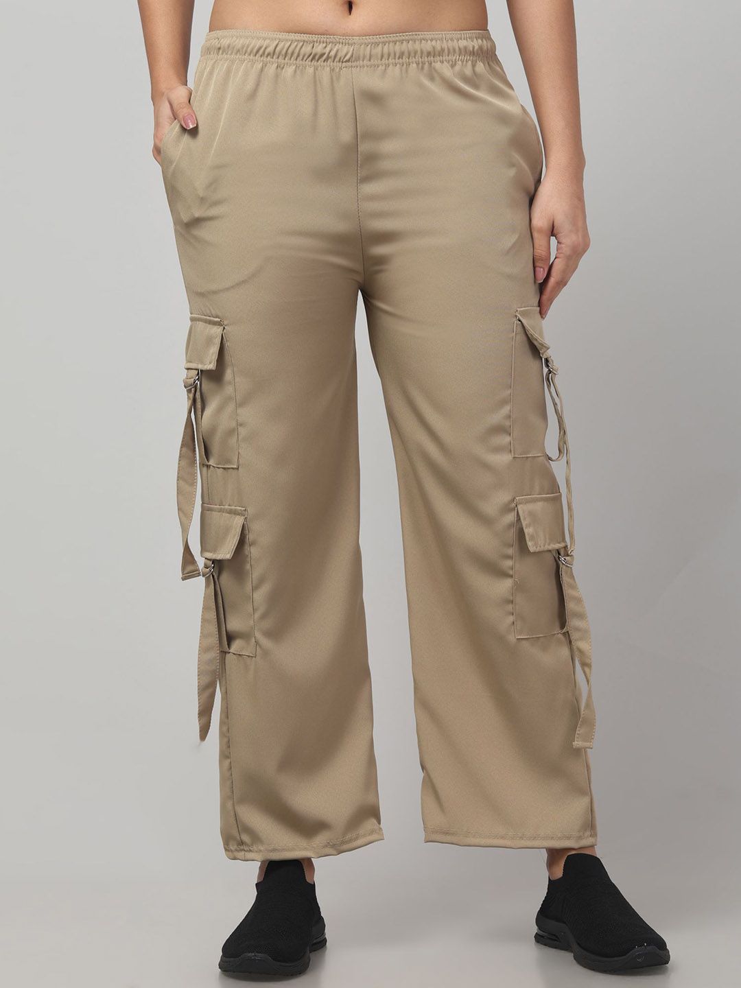CROWN KING Women Solid Straight Fit Easy Wash Cargos Trousers-picture-46