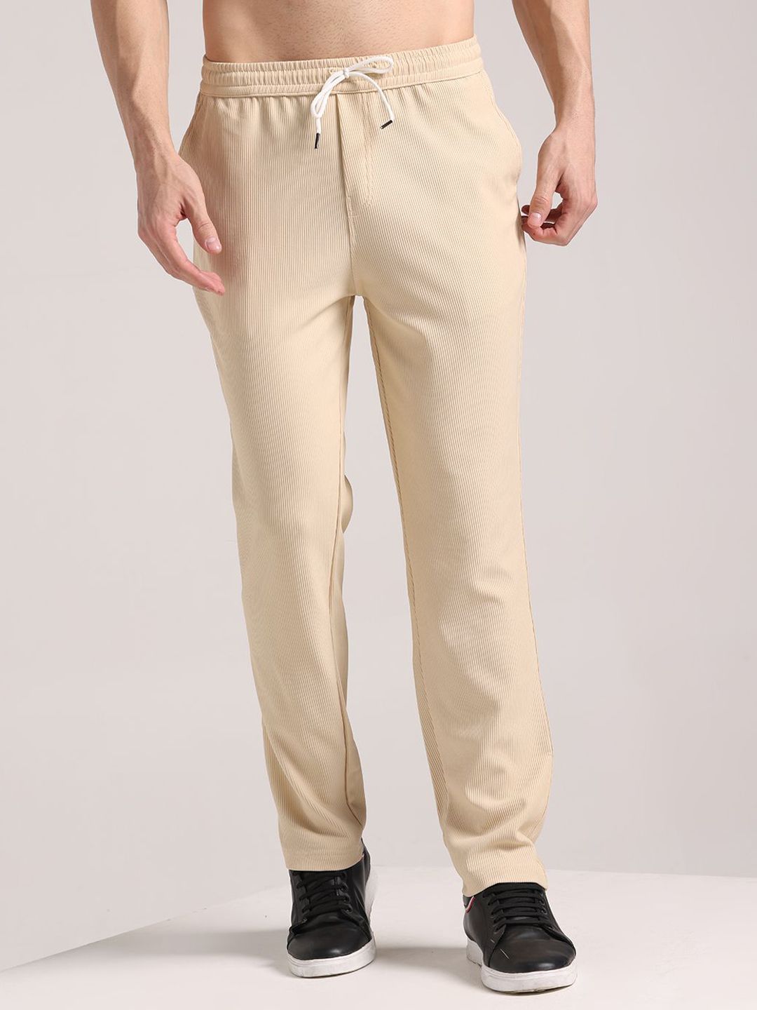 INDICLUB Men Striped Regular Fit Relaxed Corduroy Trousers-picture-12