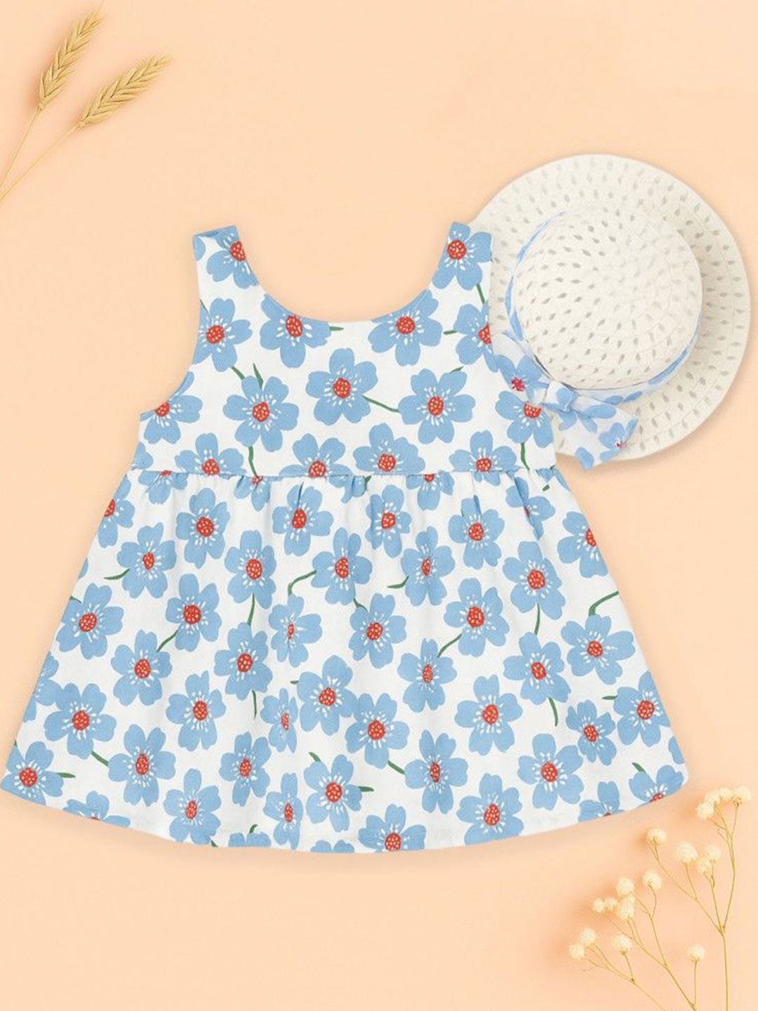 Kidbea Girls Floral Cotton Dress with Matching Hat-picture-32