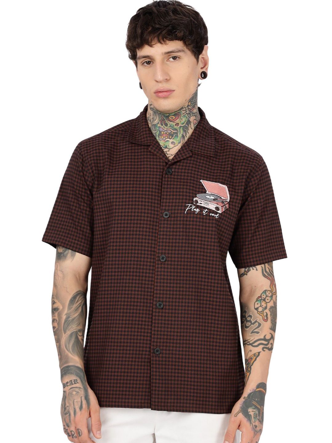 Eszett Gramophone Cuban Collar Cotton Shirt-picture-35