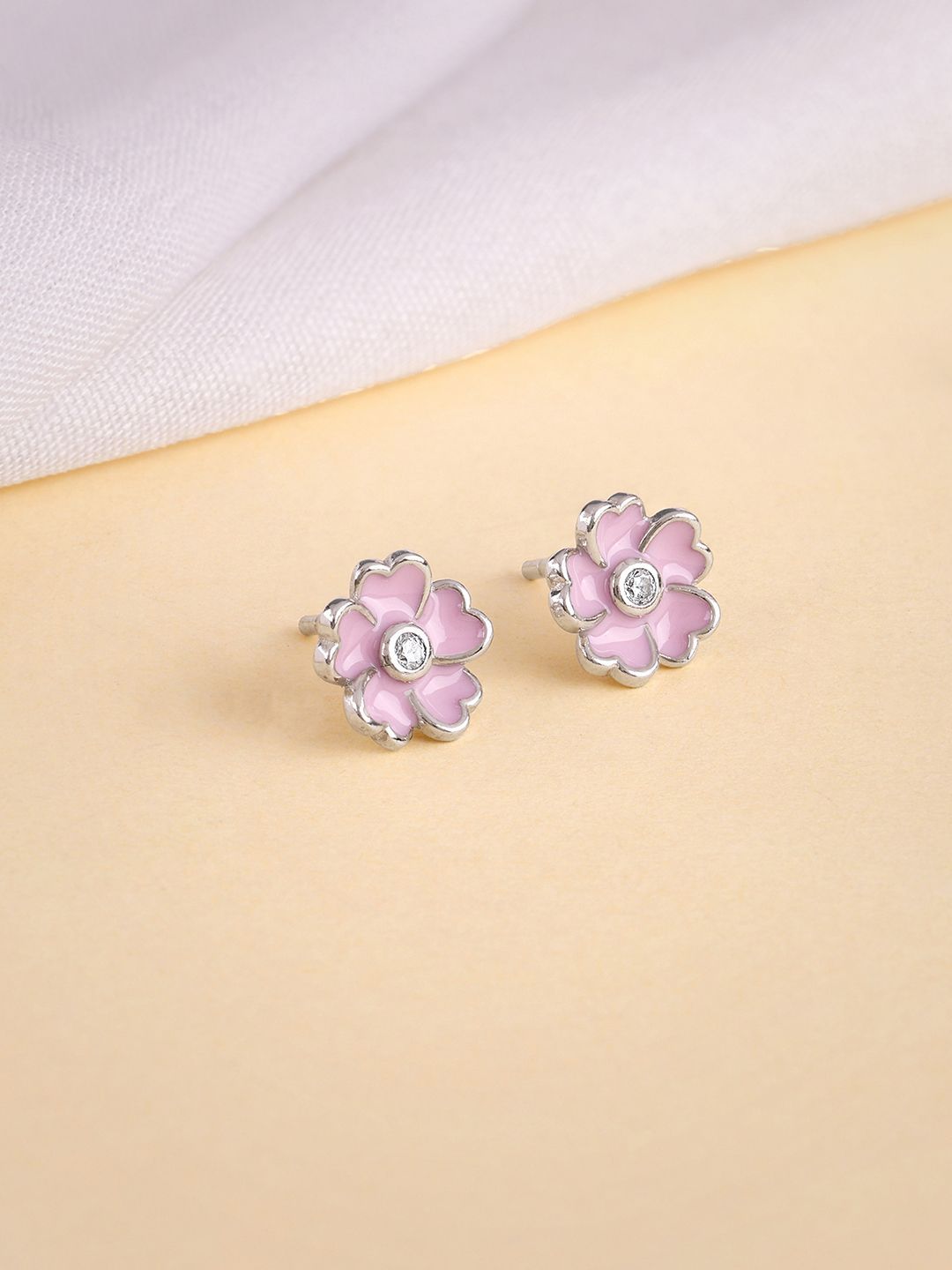 GIVA Girls 925 Sterling Silver Rhodium-Plated Floral Enamelled Zircon Studs Earrings-picture-28