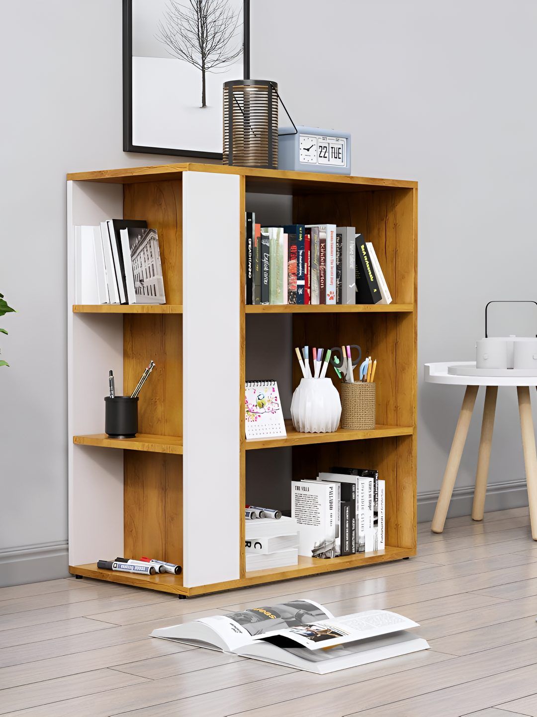 HEXA RED Brown & White Wooden Book Shelf