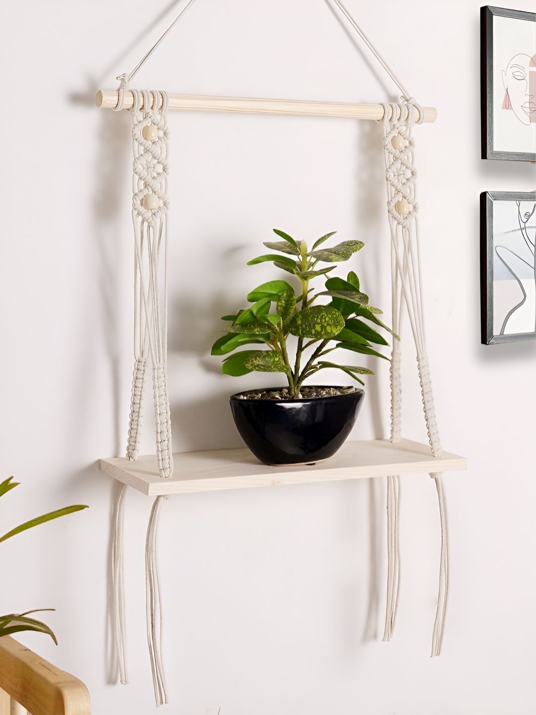 Decazone Beige Bohemian Wooden Wall Hanging Shelf-picture-17