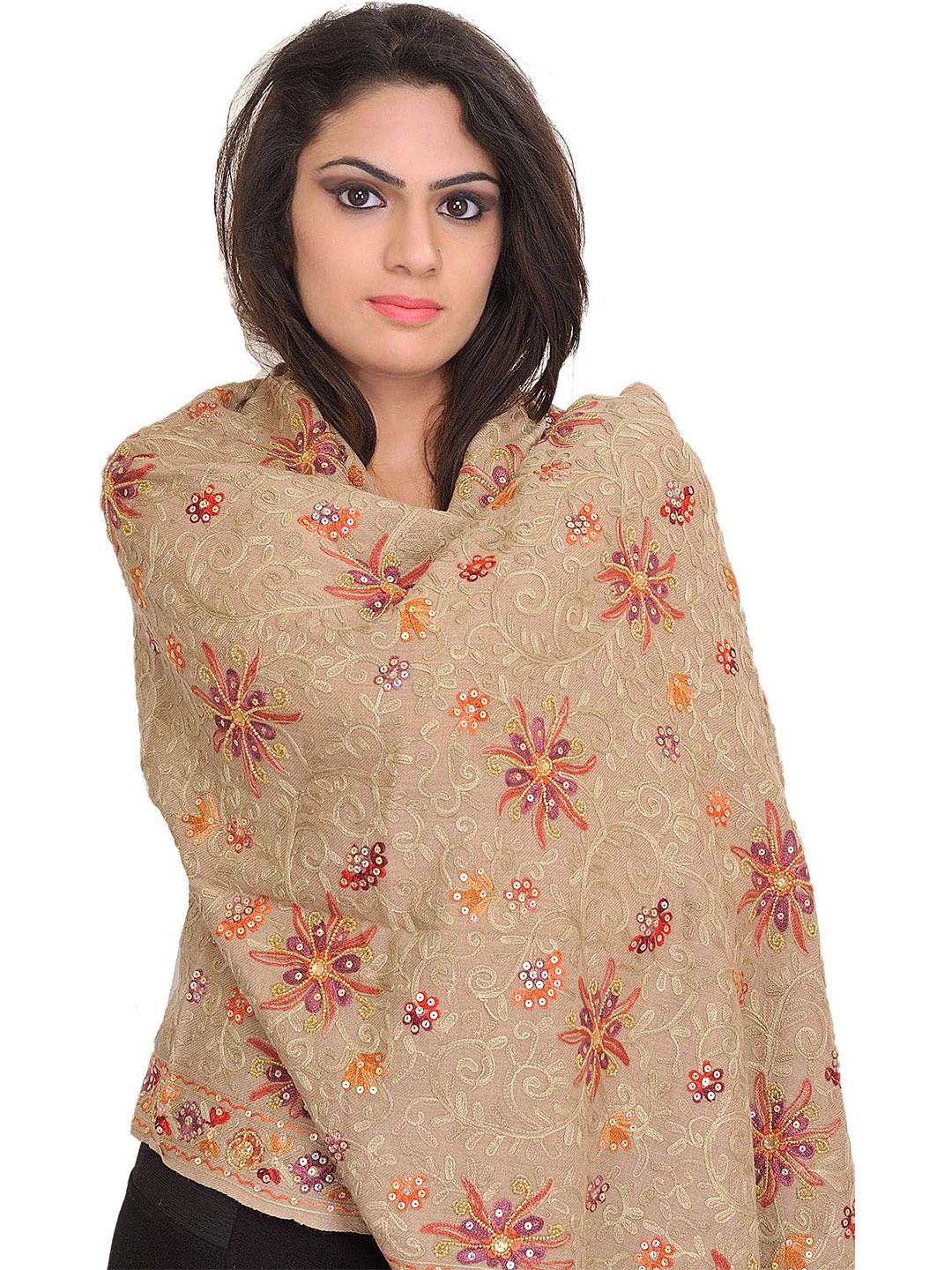 Exotic India Floral Embroidered Shawl-picture-25