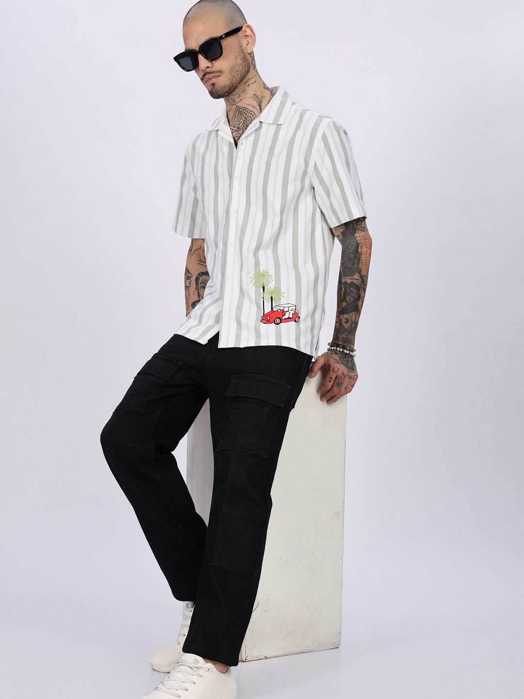 Eszett Striped Cuban Collar Cotton Shirt-picture-31