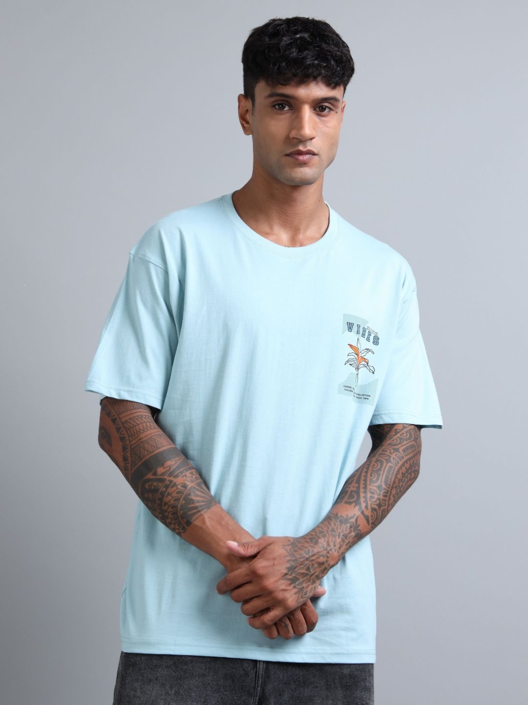 FROSEN FOX Men Graphic Printed Round Neck Cotton Oversized T-shirt-picture-12