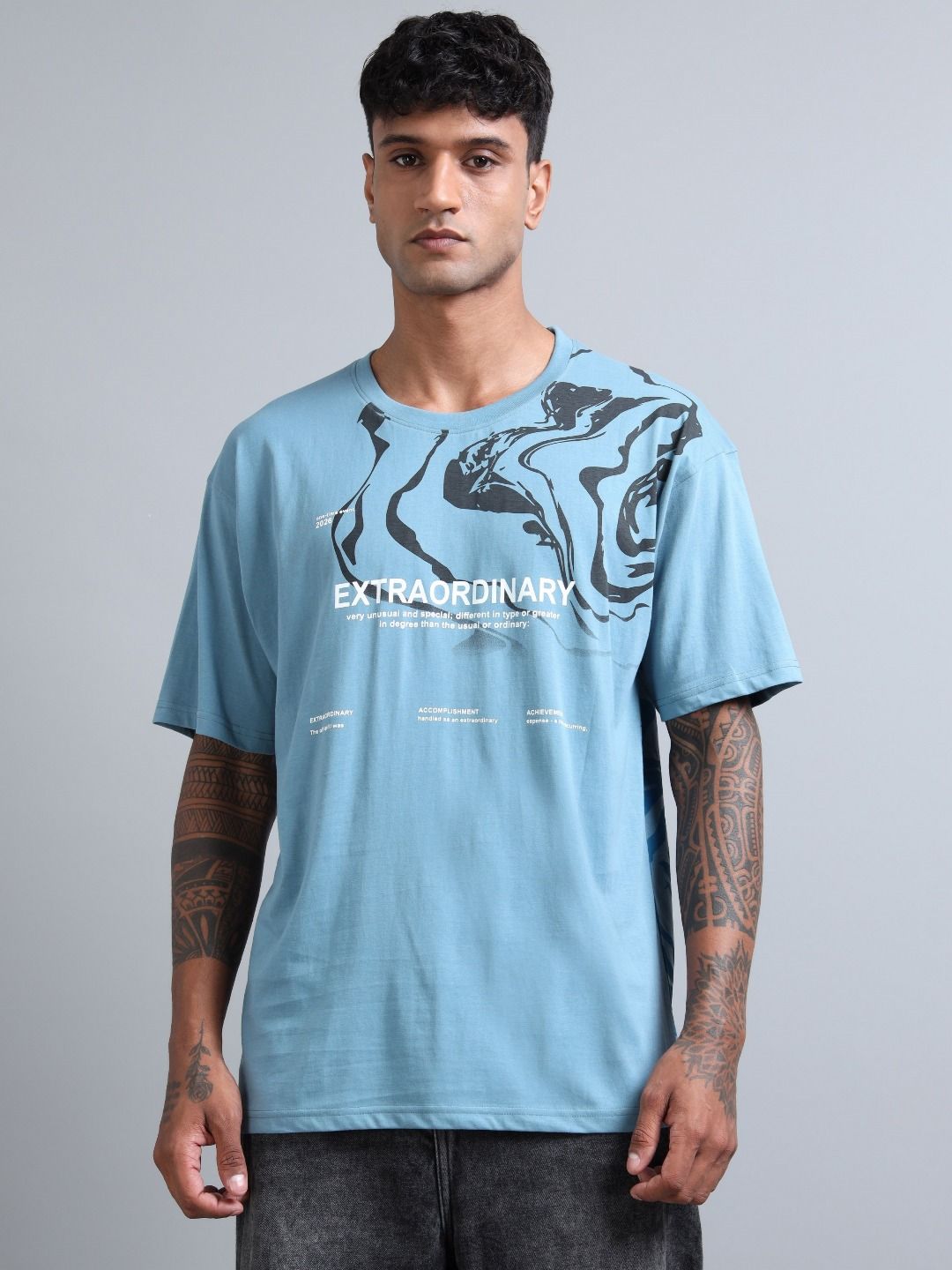 FROSEN FOX Men Graphic Printed Round Neck Cotton Oversized T-shirt-picture-11