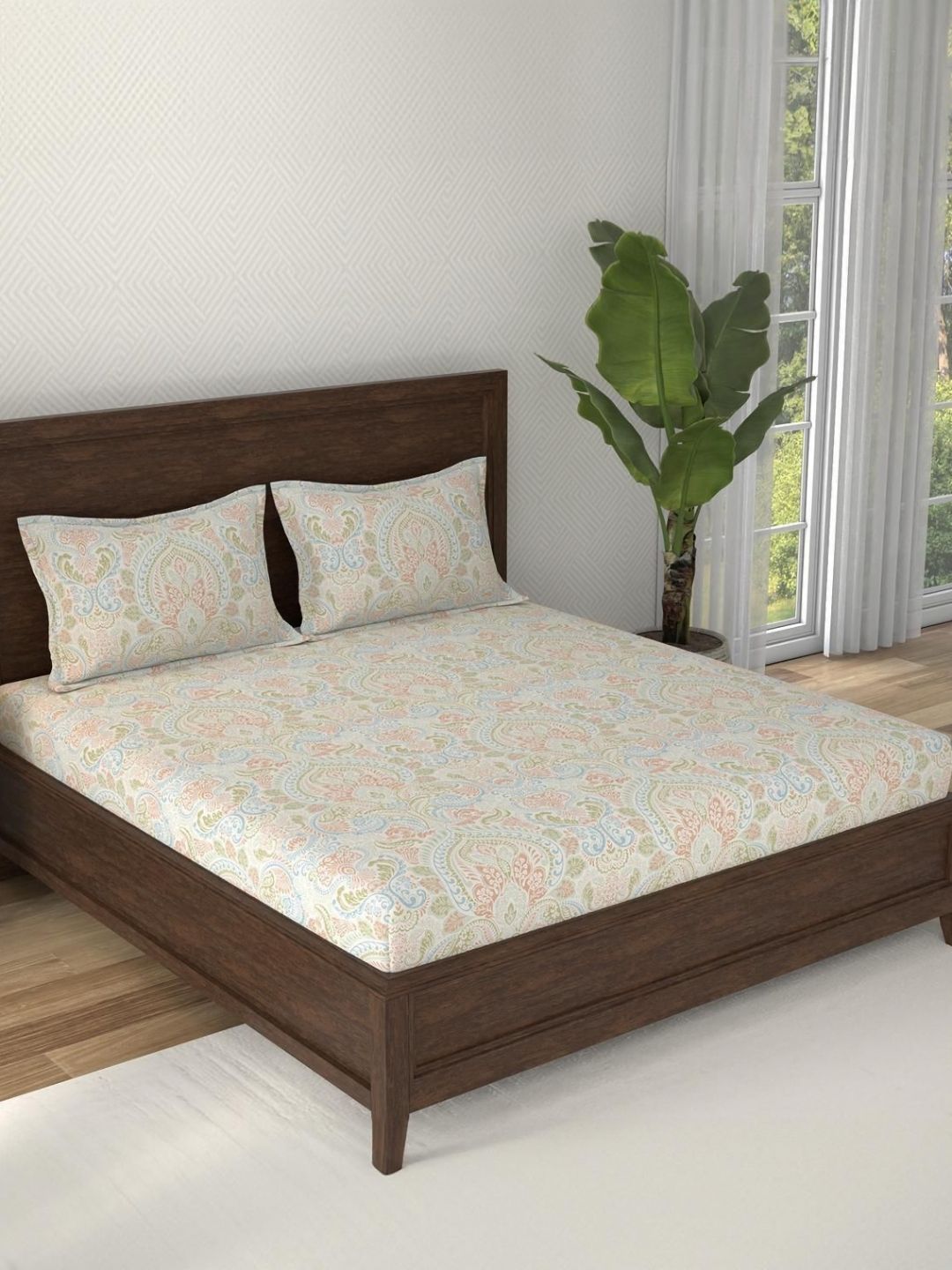 STELLAR HOME Peach Geometric 144 TC Cotton Skin-Friendly Bedsheet Set 2.74 m x 2.74 m-picture-22