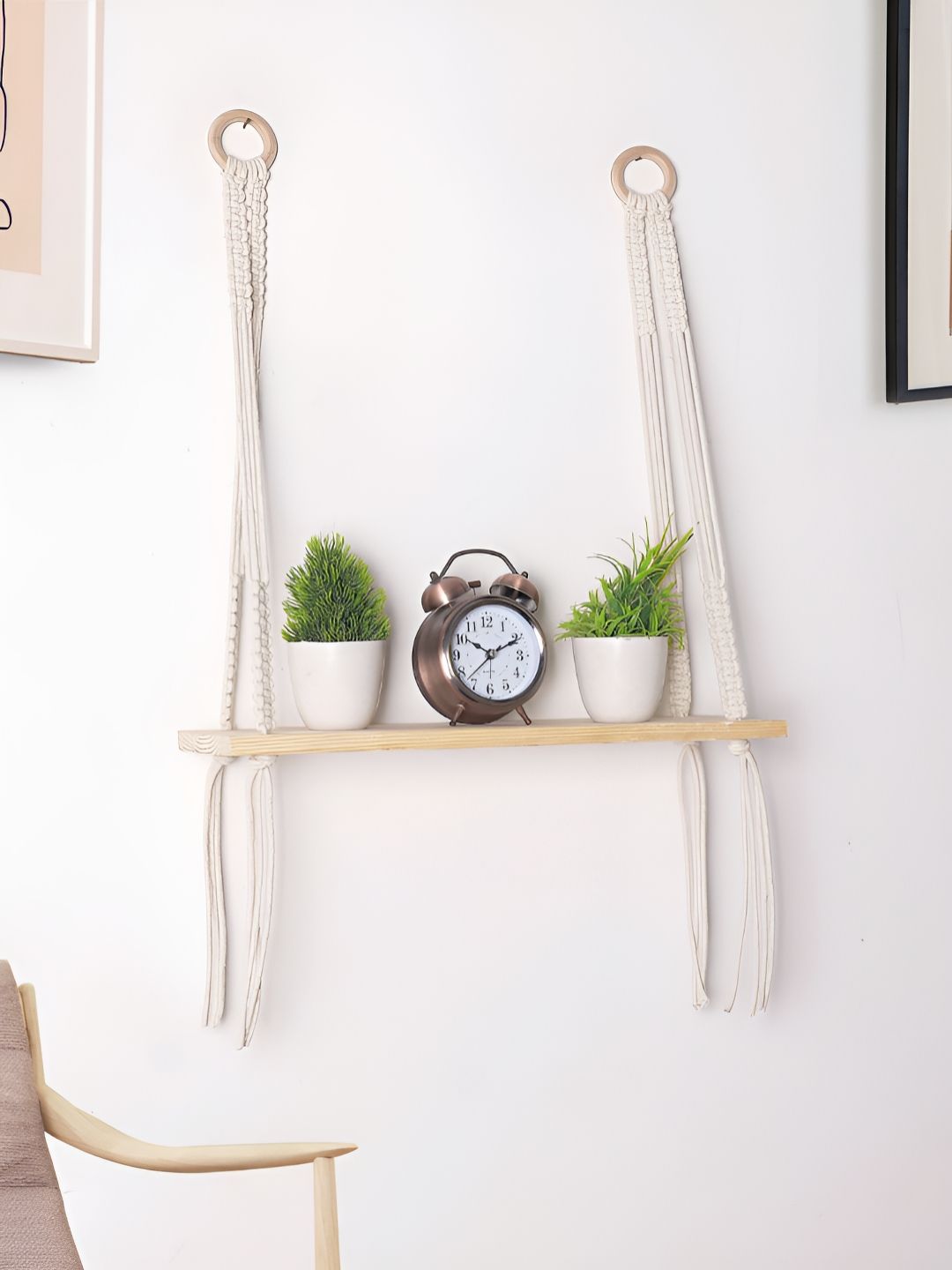 Decazone Beige & Off White Bohemian Wooden Wall Hanging Shelf-picture-22