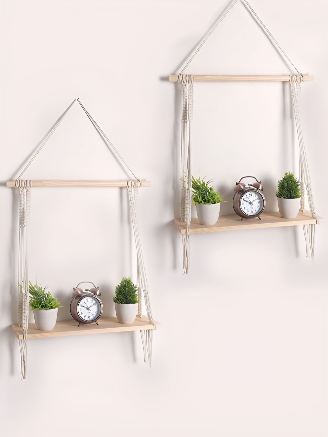 Decazone Beige & Off White 2 Pieces Wooden Bohemian Wall Hanging Shelfs-picture-21