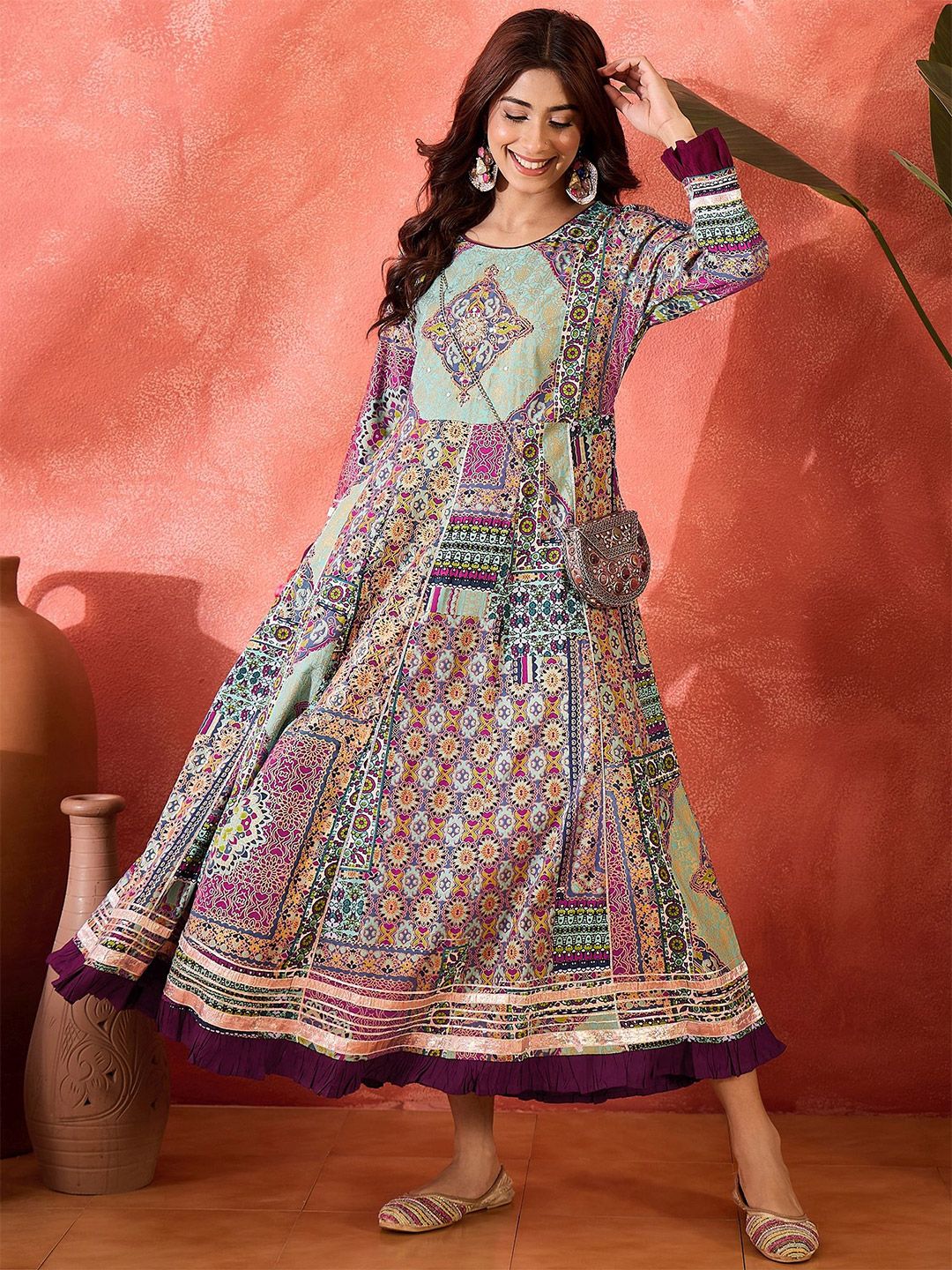 Sangria Ethnic Motifs Print A-Line Maxi Dress-picture-21