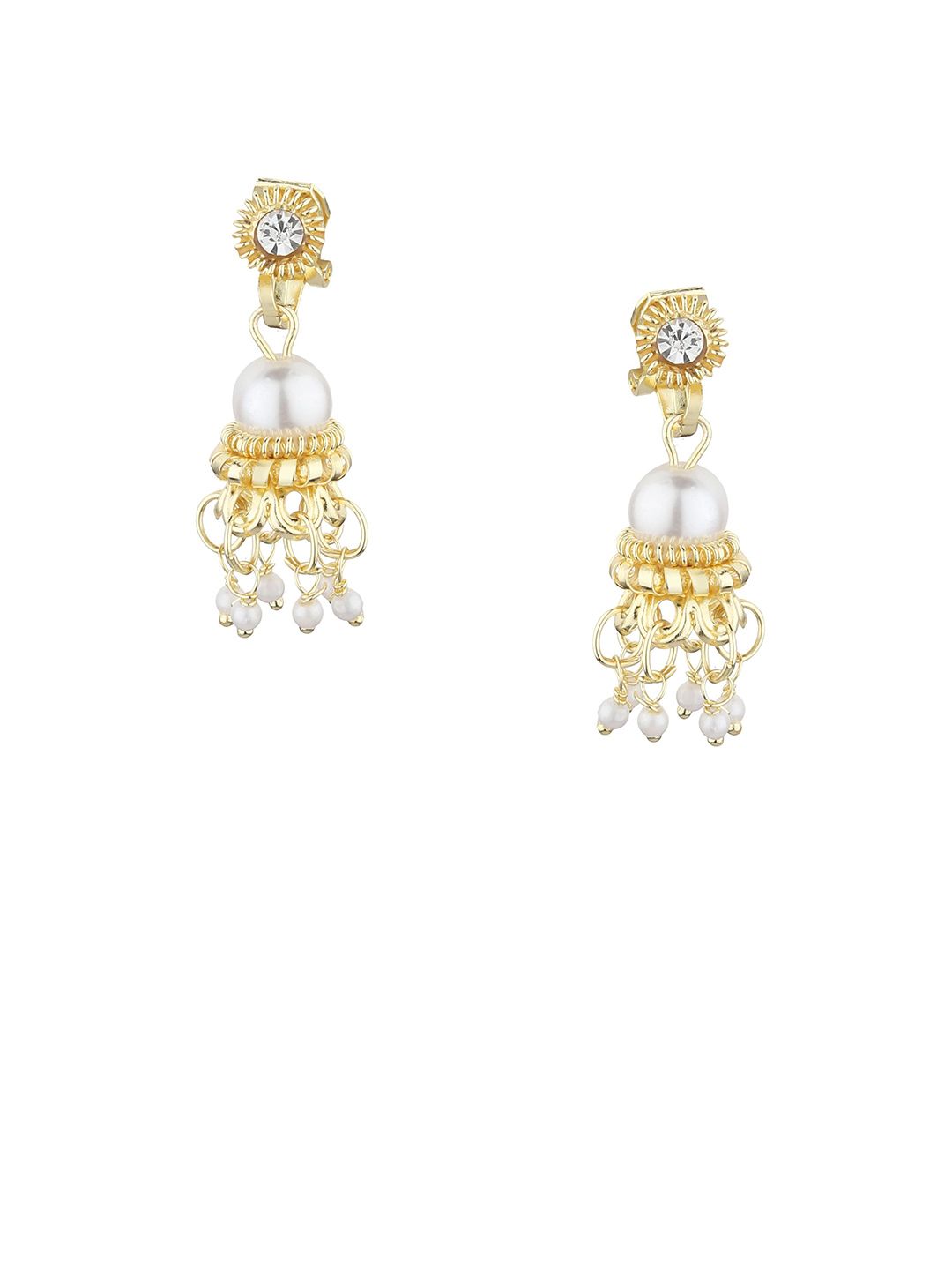 FirstBlush Gold-Plated Artificial Stones Studded & Beaded Dome Shaped Non Pierced Jhumkas-picture-26